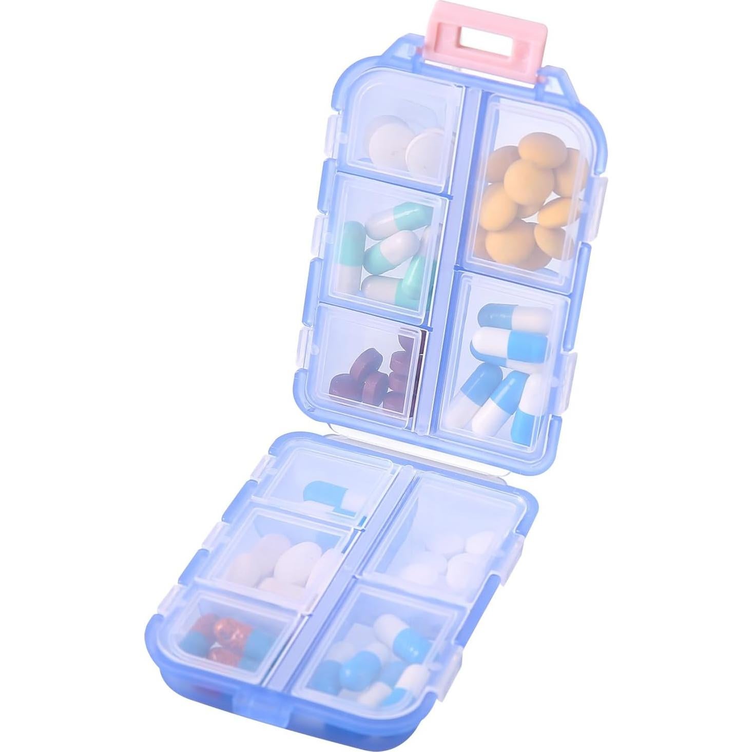 1Pack Travel Pill Organizer - 10 Compartments Pill Case, Compact and Portable Pill Box, Perfect for On-The-Go Storage, Pill Holder for Purse Blue