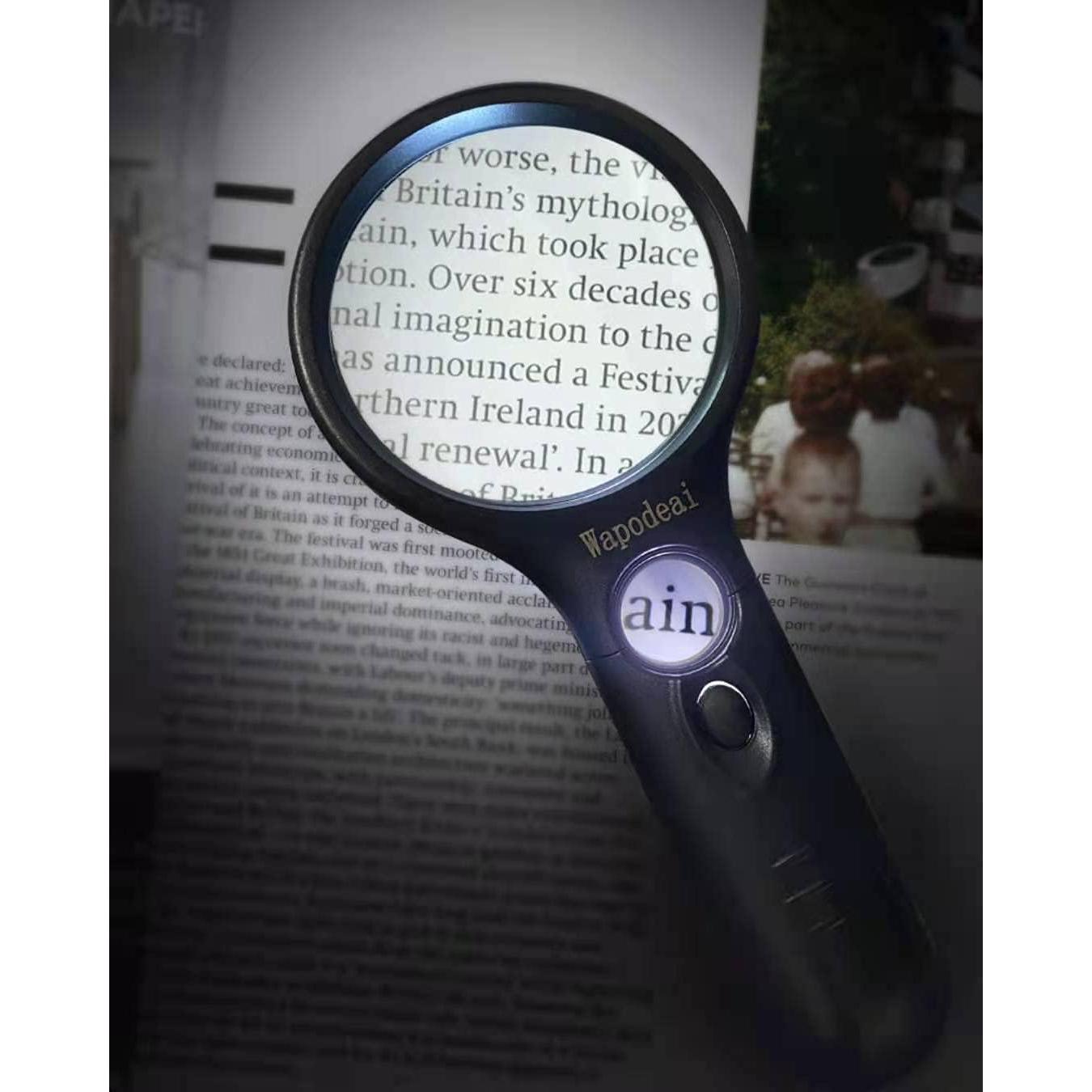 Lupa de Mano Wapodeai 3X 45X con Luz LED - Negra