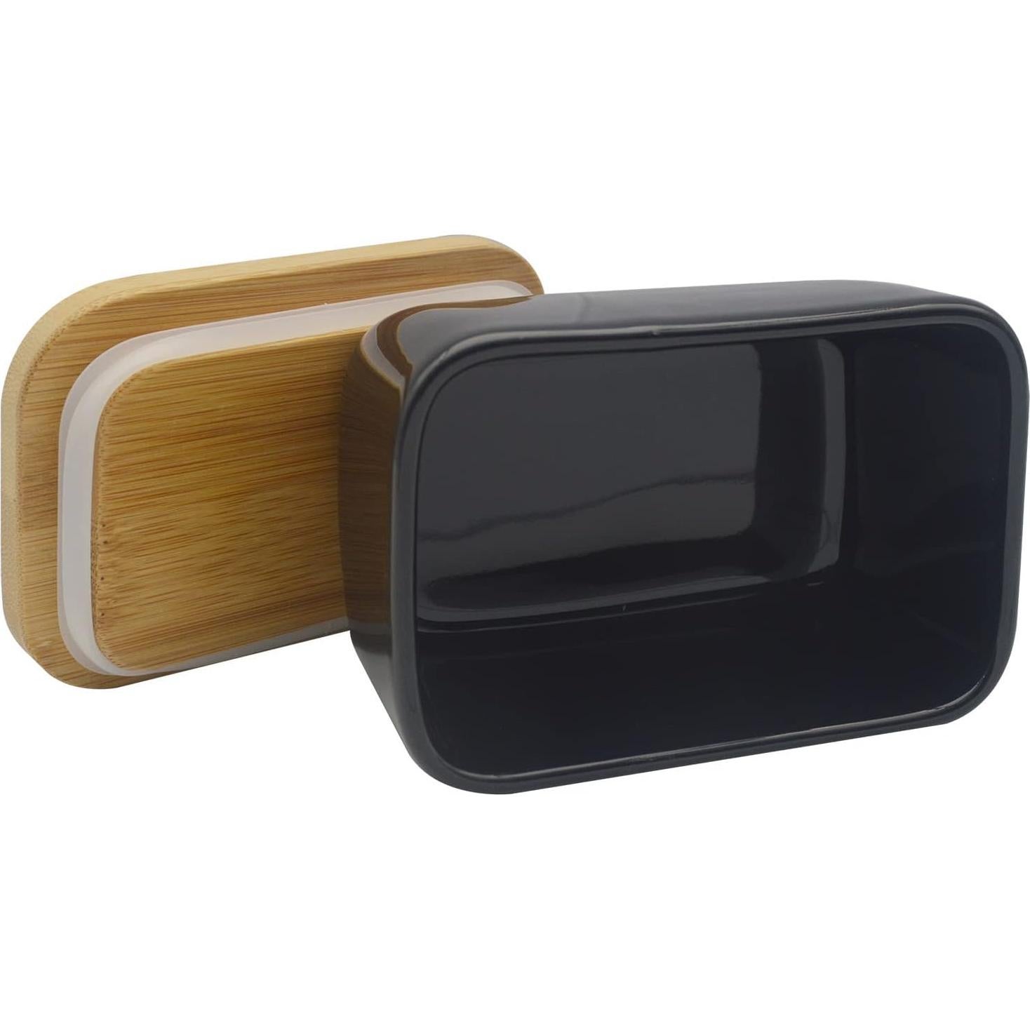 Plato para Mantequilla de Porcelana con Tapa de Bambú 300ml