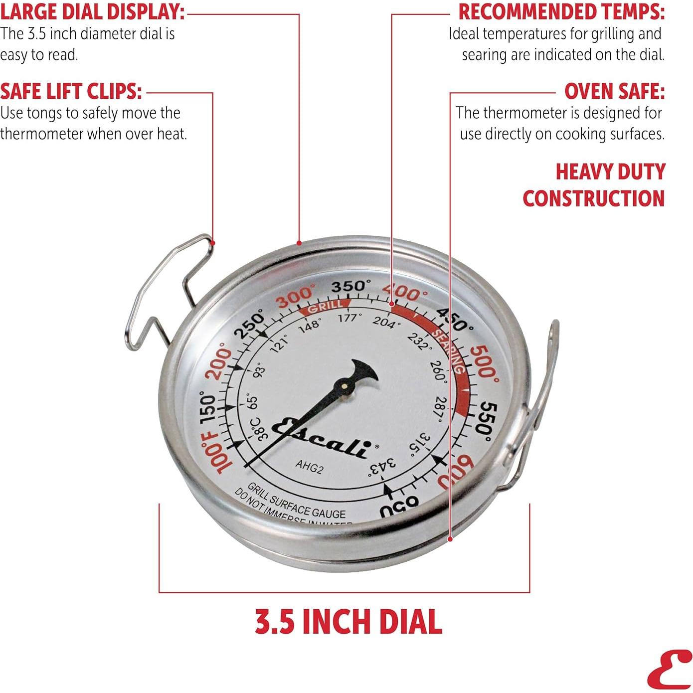 Termómetro de Superficie de Parrilla Escali AHG2 Acero Inoxidable XL