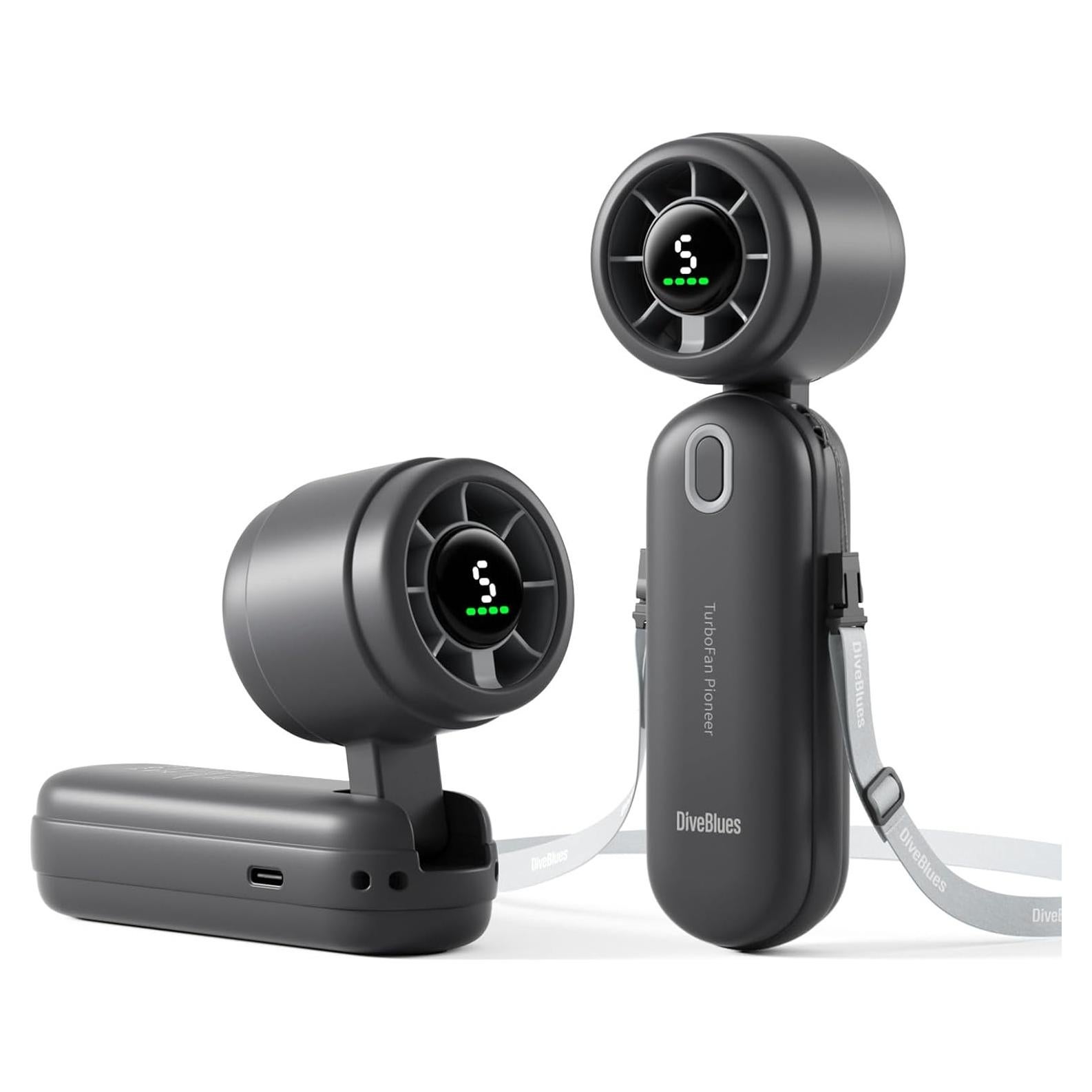 Diveblues High-Speed Portable Handheld Turbo Fan, USB Rechargeable Battery Powered, Small Portable Pocket Fan for Travel, Outdoor, Home, Office, Concerts, Lash, Gift for Women(Black)