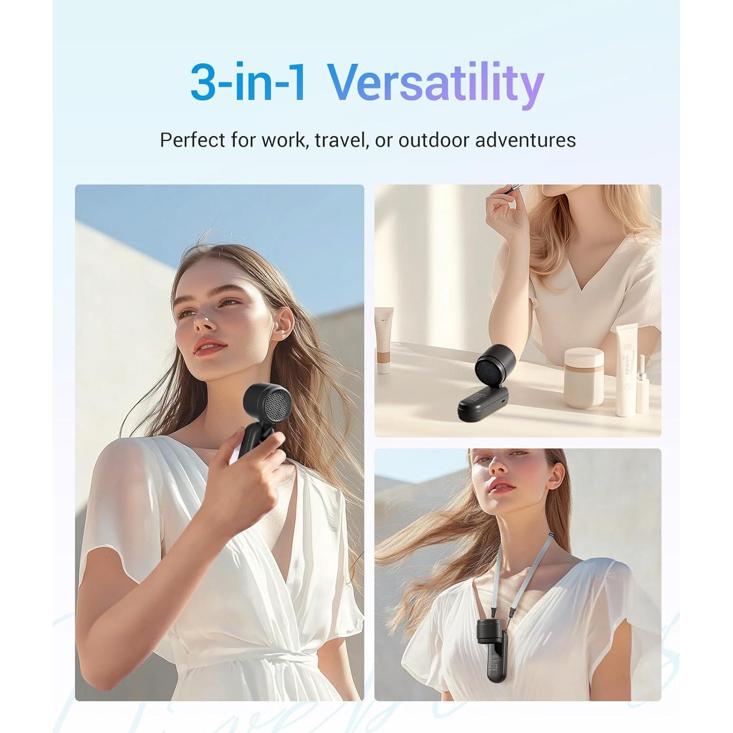 Diveblues High-Speed Portable Handheld Turbo Fan, USB Rechargeable Battery Powered, Small Portable Pocket Fan for Travel, Outdoor, Home, Office, Concerts, Lash, Gift for Women(Black)