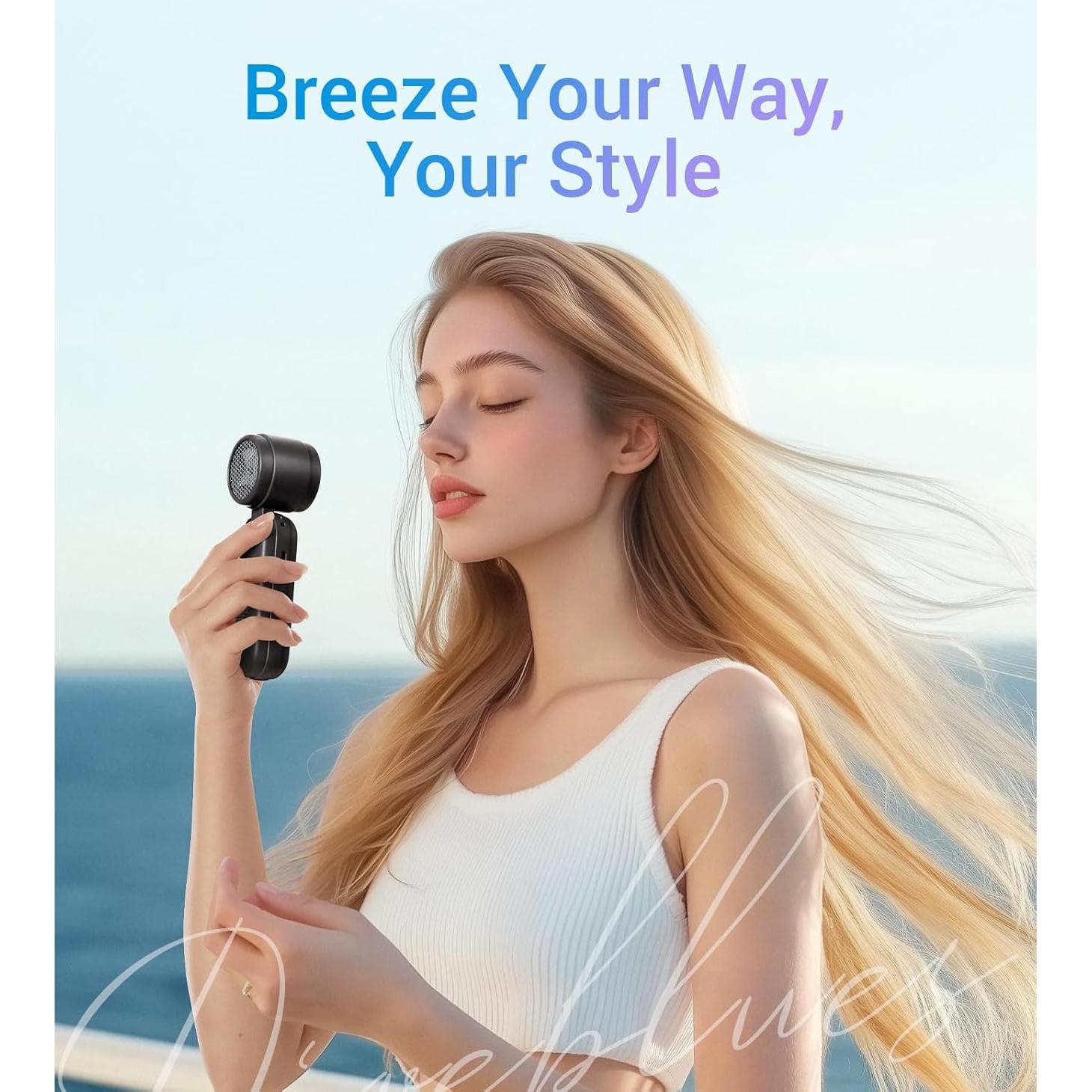 Diveblues High-Speed Portable Handheld Turbo Fan, USB Rechargeable Battery Powered, Small Portable Pocket Fan for Travel, Outdoor, Home, Office, Concerts, Lash, Gift for Women(Black)