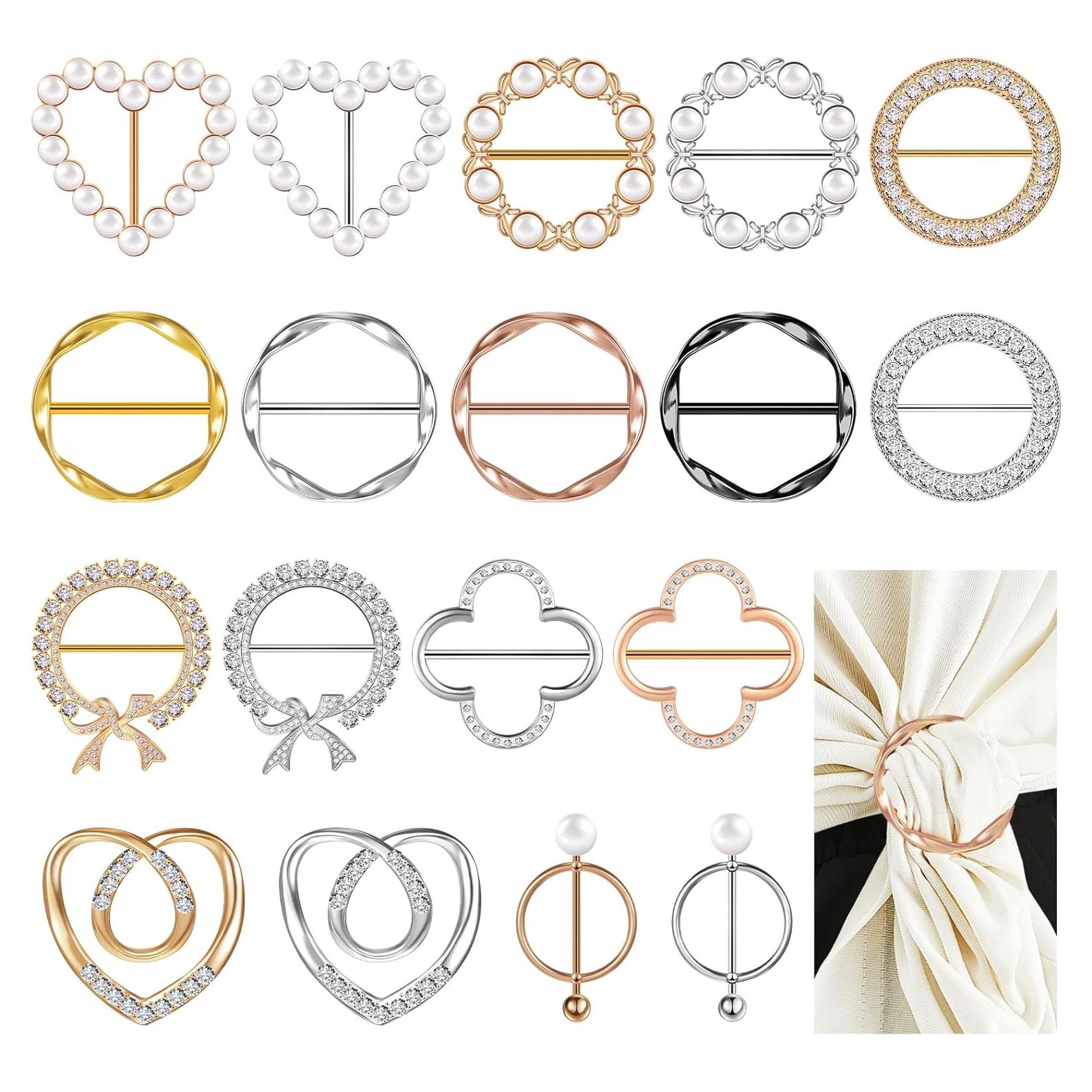 18 Clips de Bufanda Juexica para Mujeres con Rhinestone