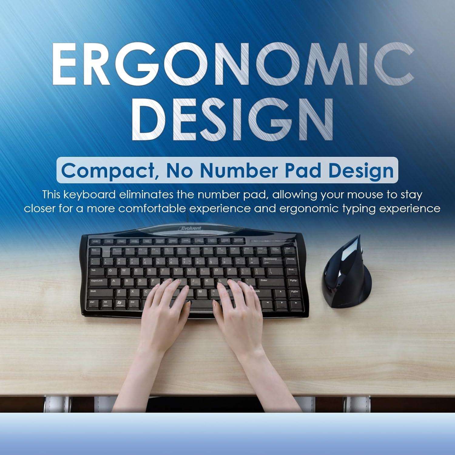 Teclado Compacto Evoluent EKB Con Cable Ergonómico 0.5kg