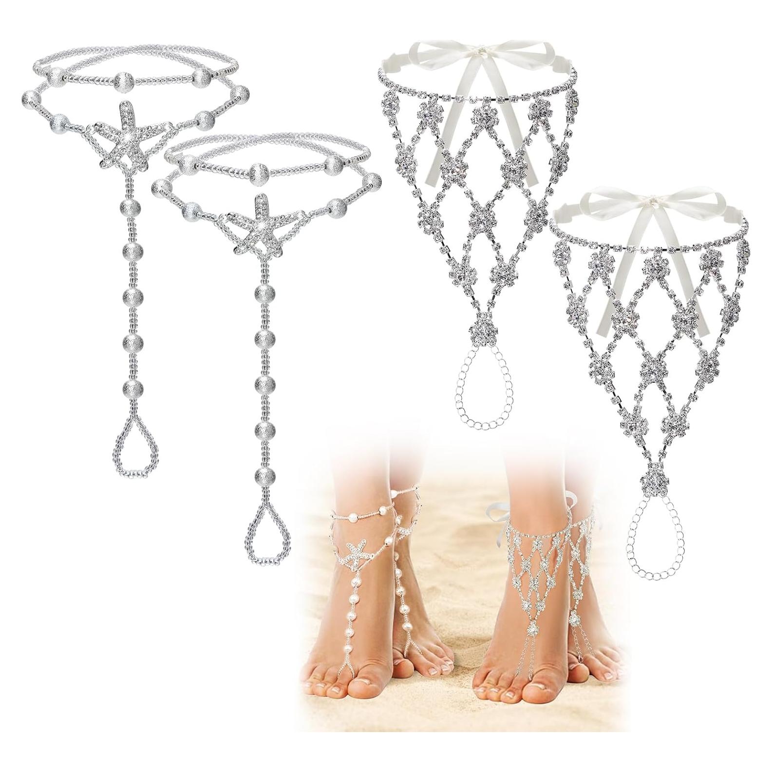 Sandalias Descalzas para Mujeres Cosweet con Cadena de Tobillo