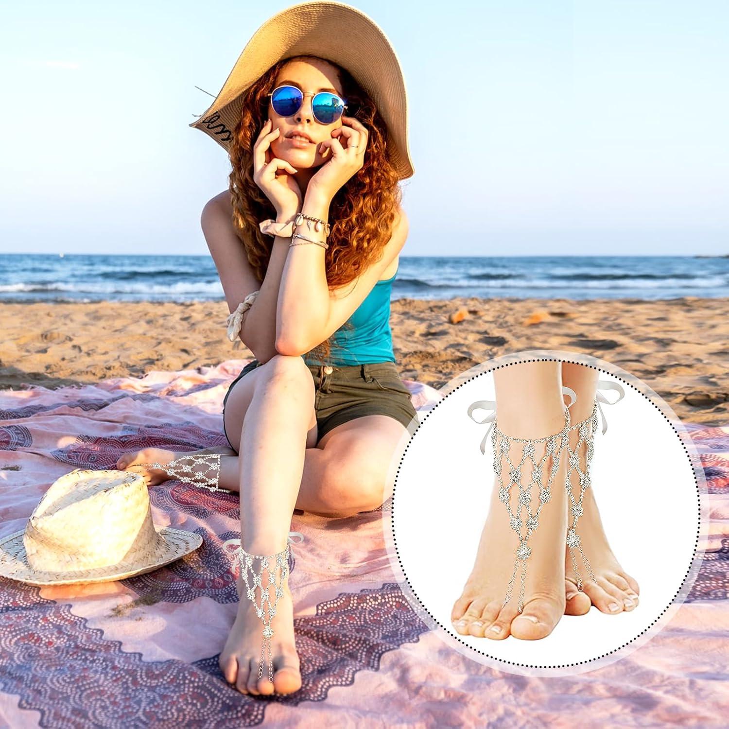 Sandalias Descalzas para Mujeres Cosweet con Cadena de Tobillo