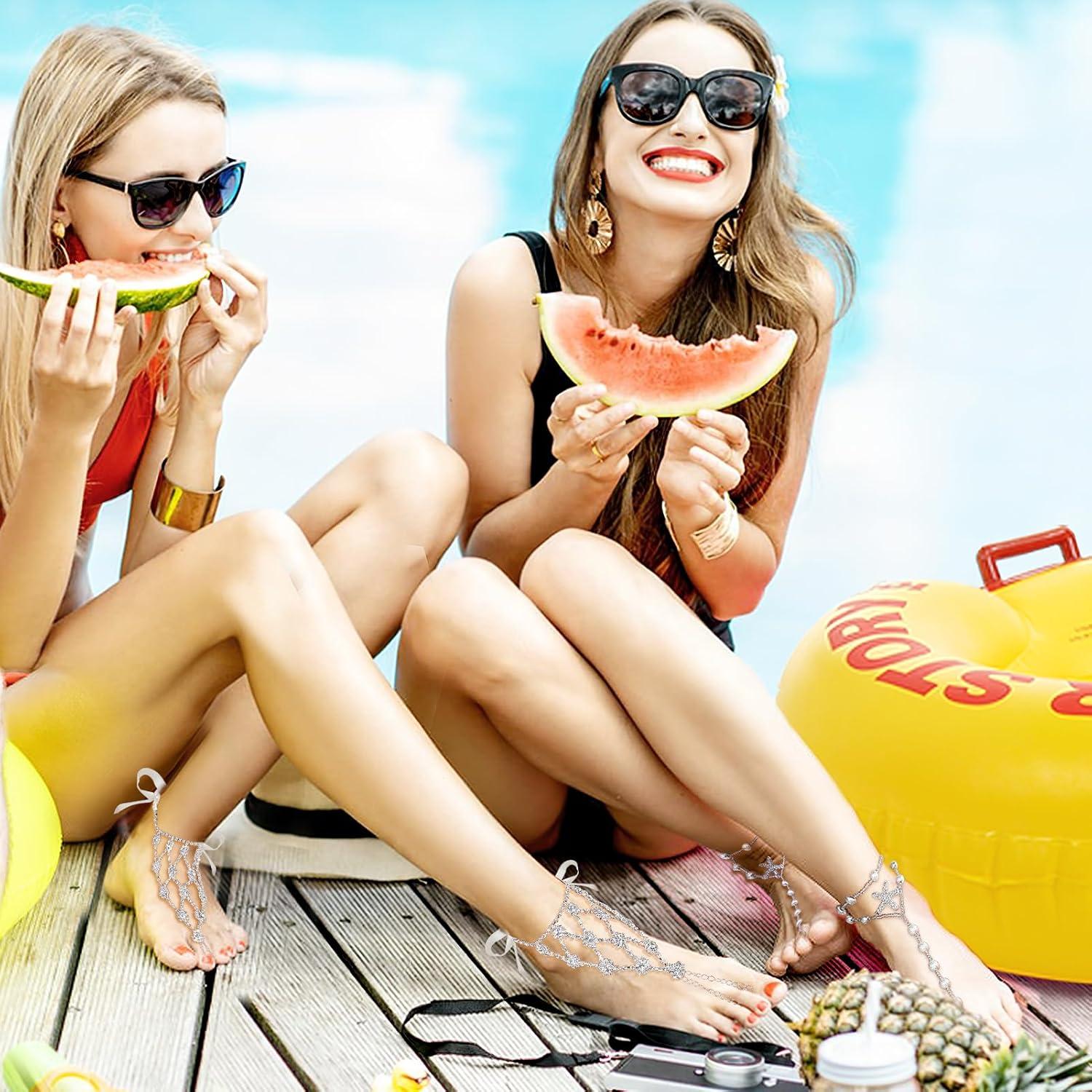 Sandalias Descalzas para Mujeres Cosweet con Cadena de Tobillo