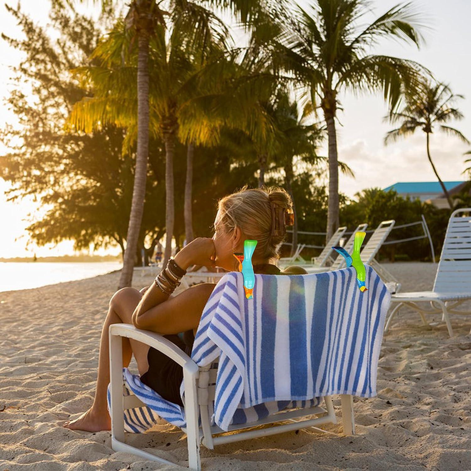 Kaluofan Clips para Toallas de Playa 4 Piezas Naranja y Azul