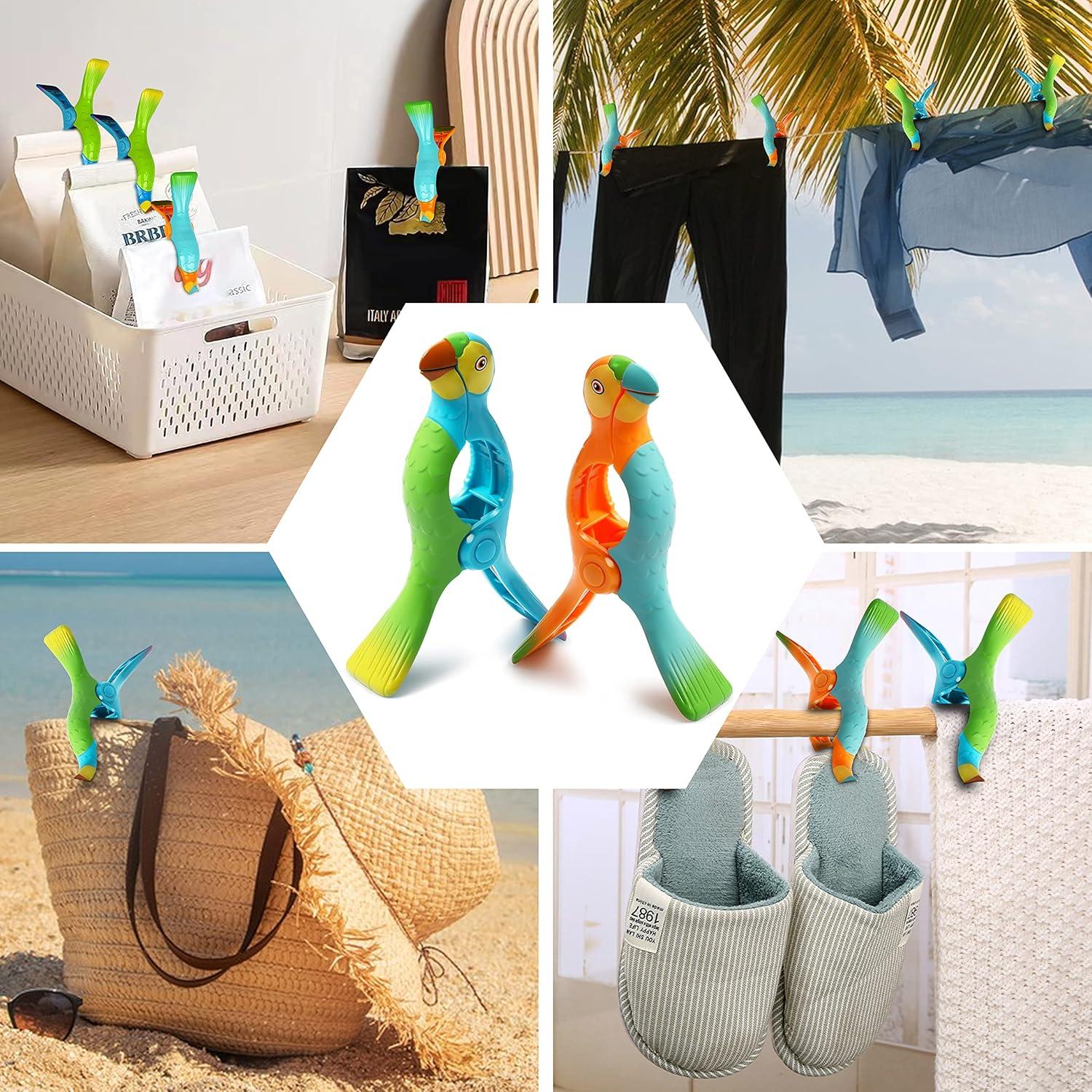 Kaluofan Clips para Toallas de Playa 4 Piezas Naranja y Azul