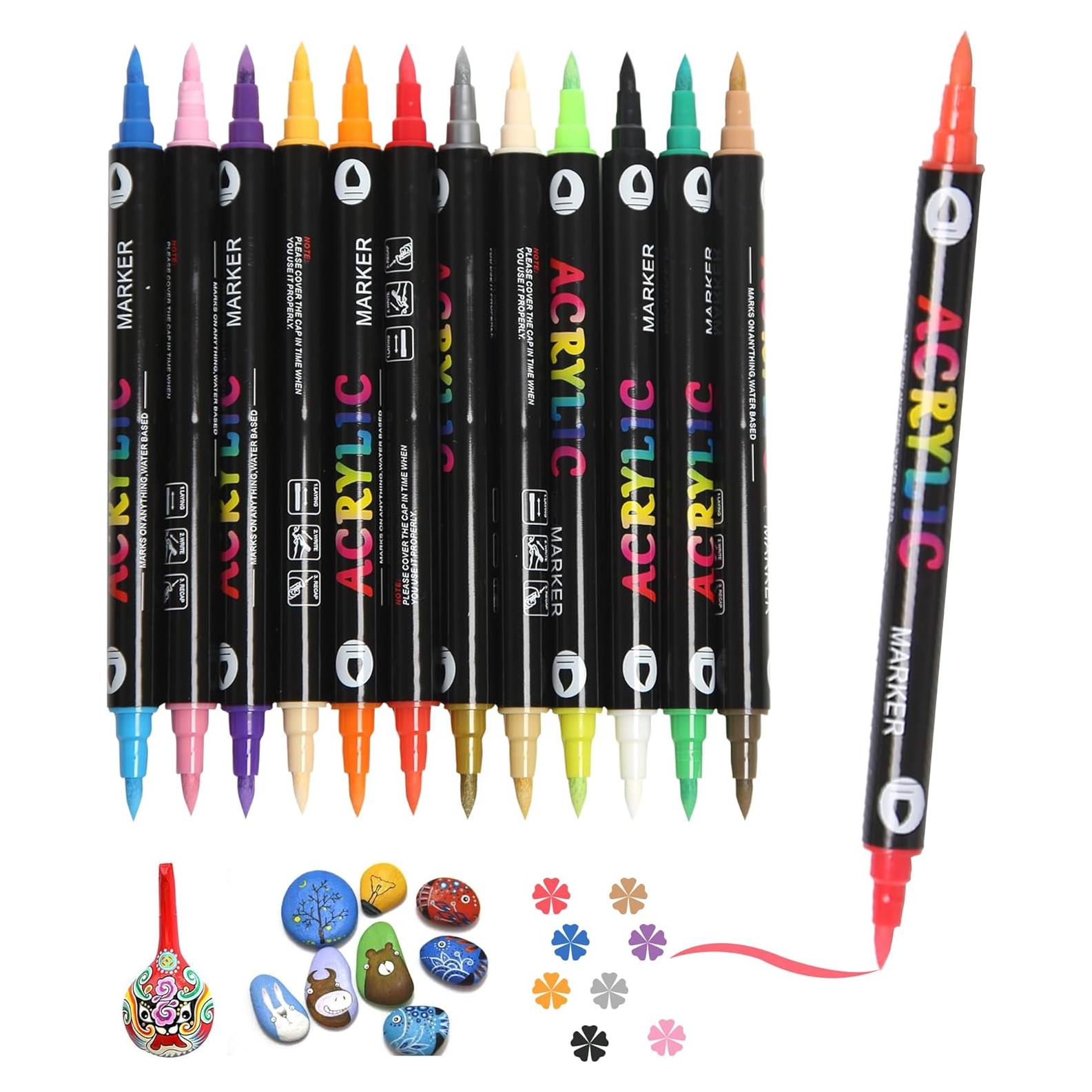 Marcadores Acrílicos Cakwendon 24 Colores Doble Punta 12 Pzs