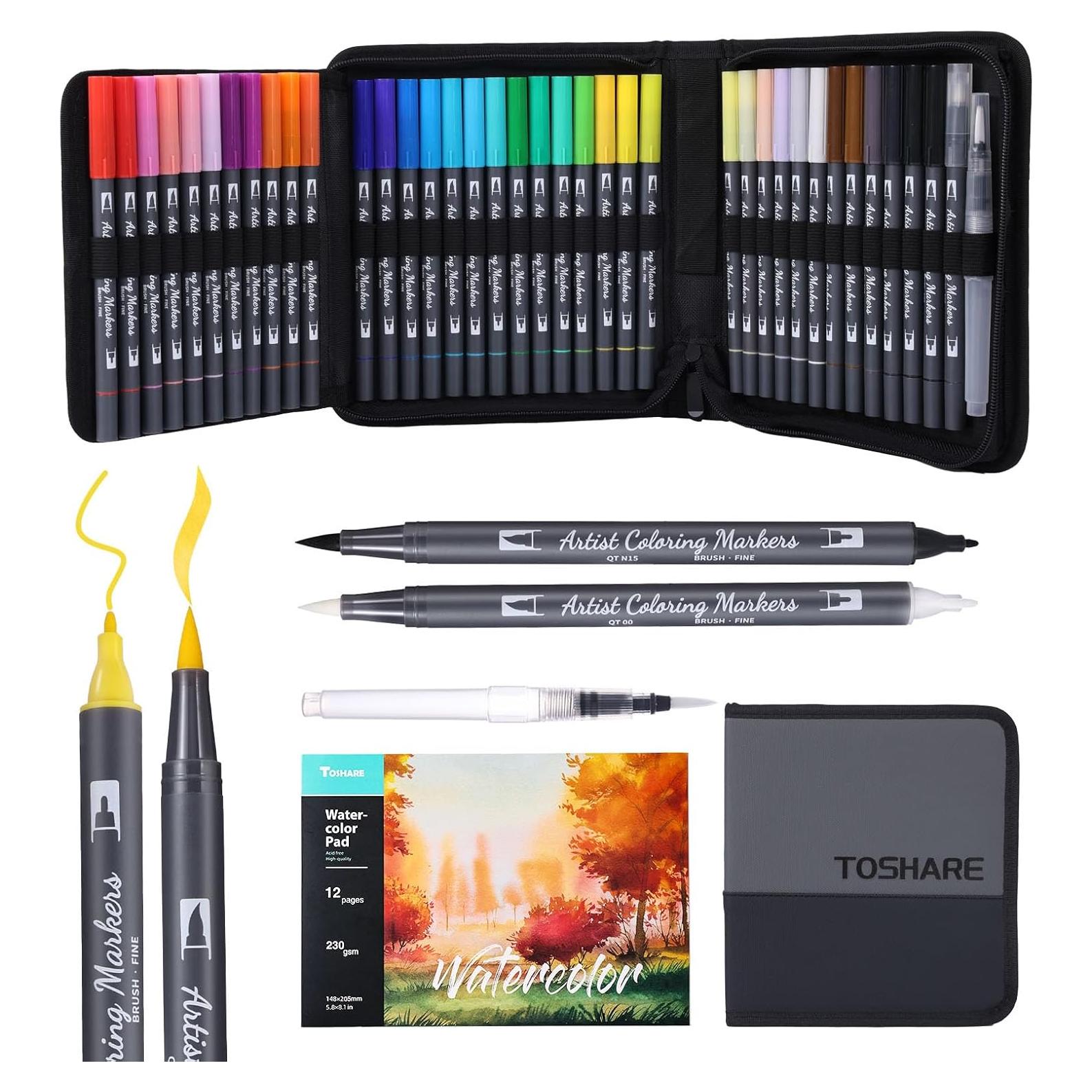 Juego de Marcadores Acuarelables TOSHARE 36 Colores Doble Punta