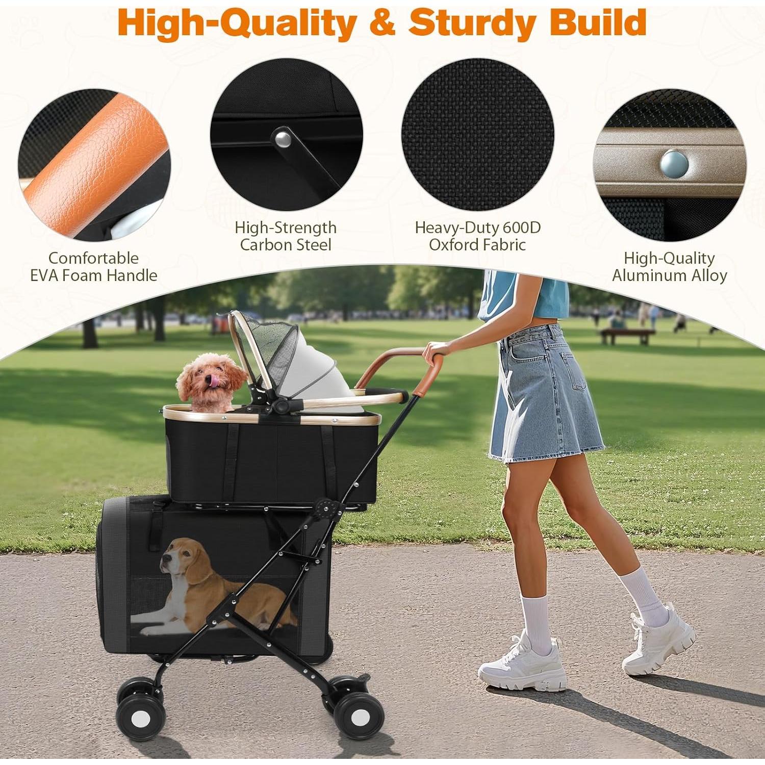 Carrito para Mascotas Evjeal 3 en 1 Plegable hasta 35 kg