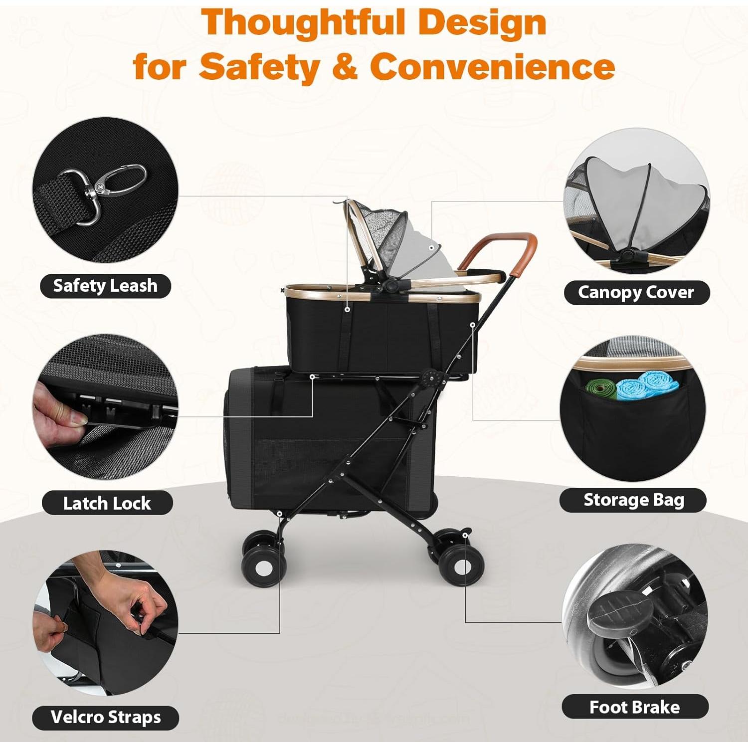 Carrito para Mascotas Evjeal 3 en 1 Plegable hasta 35 kg