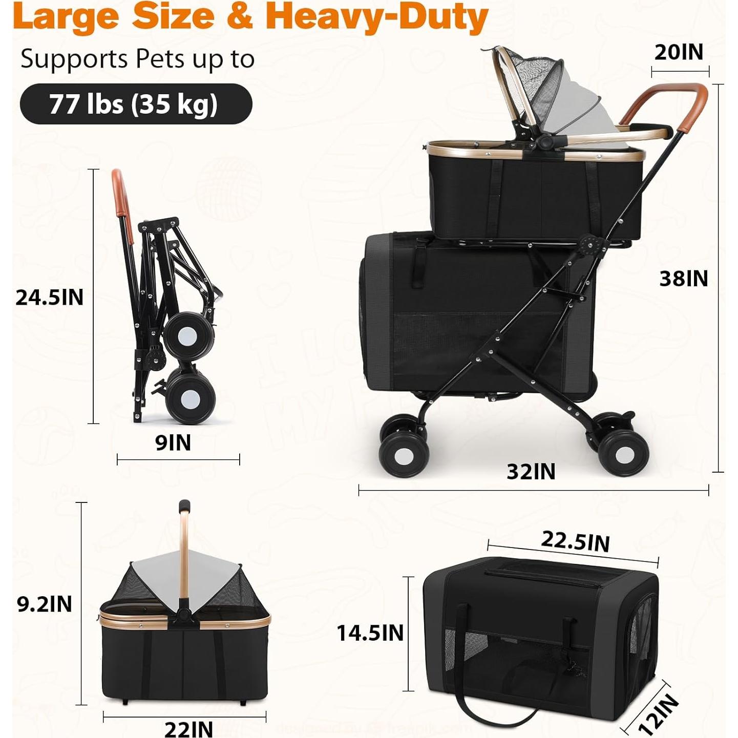Carrito para Mascotas Evjeal 3 en 1 Plegable hasta 35 kg
