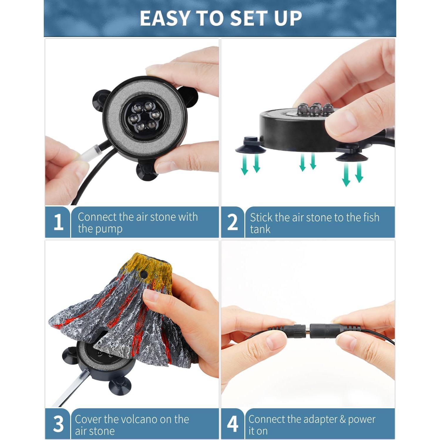 Kit Decorativo Volcán Acuario Uniclife con Luz LED y Burbujeador