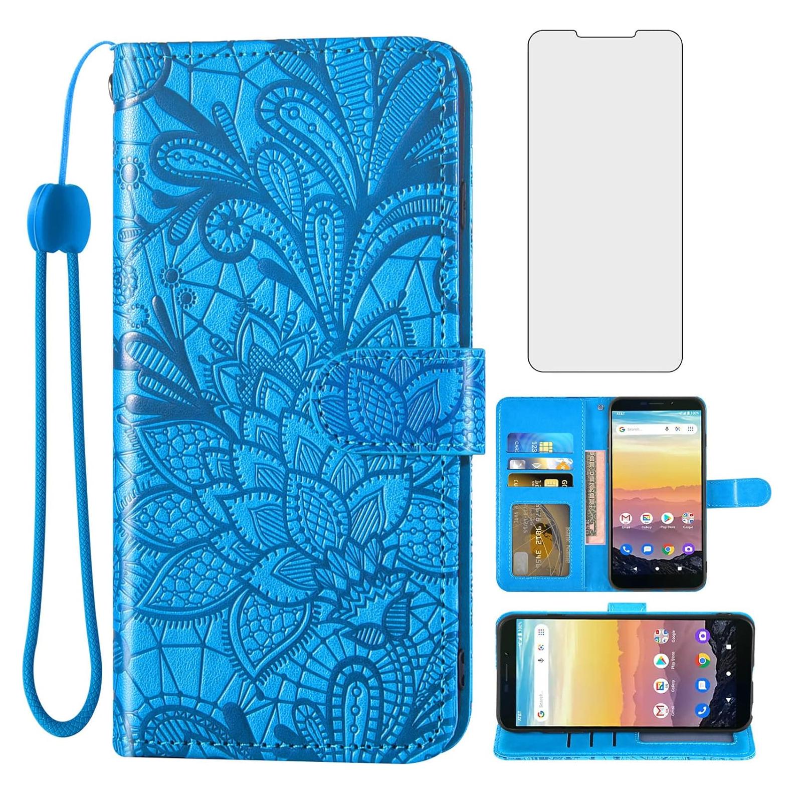 Funda de teléfono Asuwish para Cricket Vision 3 y AT&T Calypso con protector de pantalla y billetera