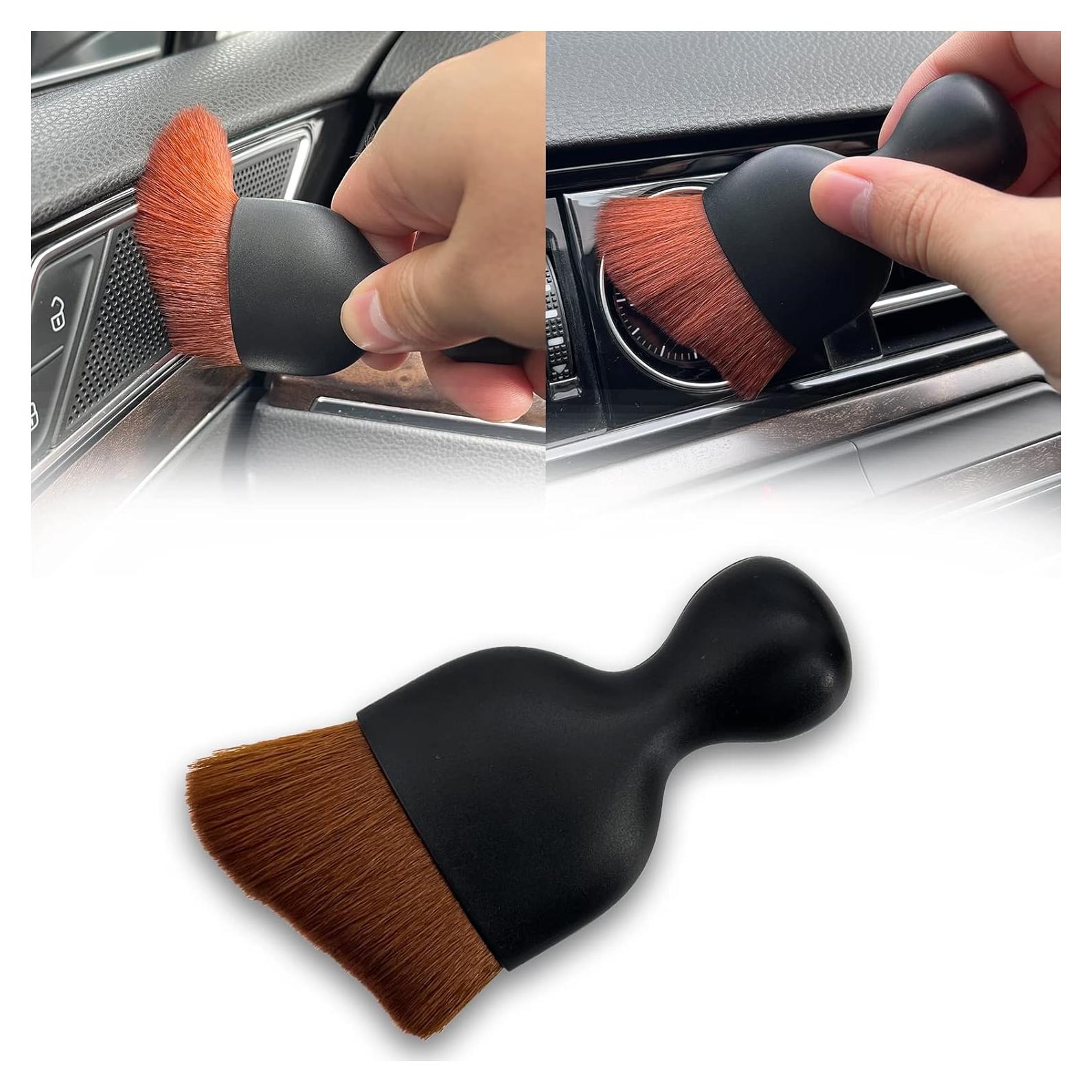 Msyuusr Car Interior Detailing Brush, Ultra Soft Bristles Dust Brush Car Cleaning Brush, Car Interior Cleaning Tool for Cleaning Panels, Air Vent, Computer, Leather (Brown)