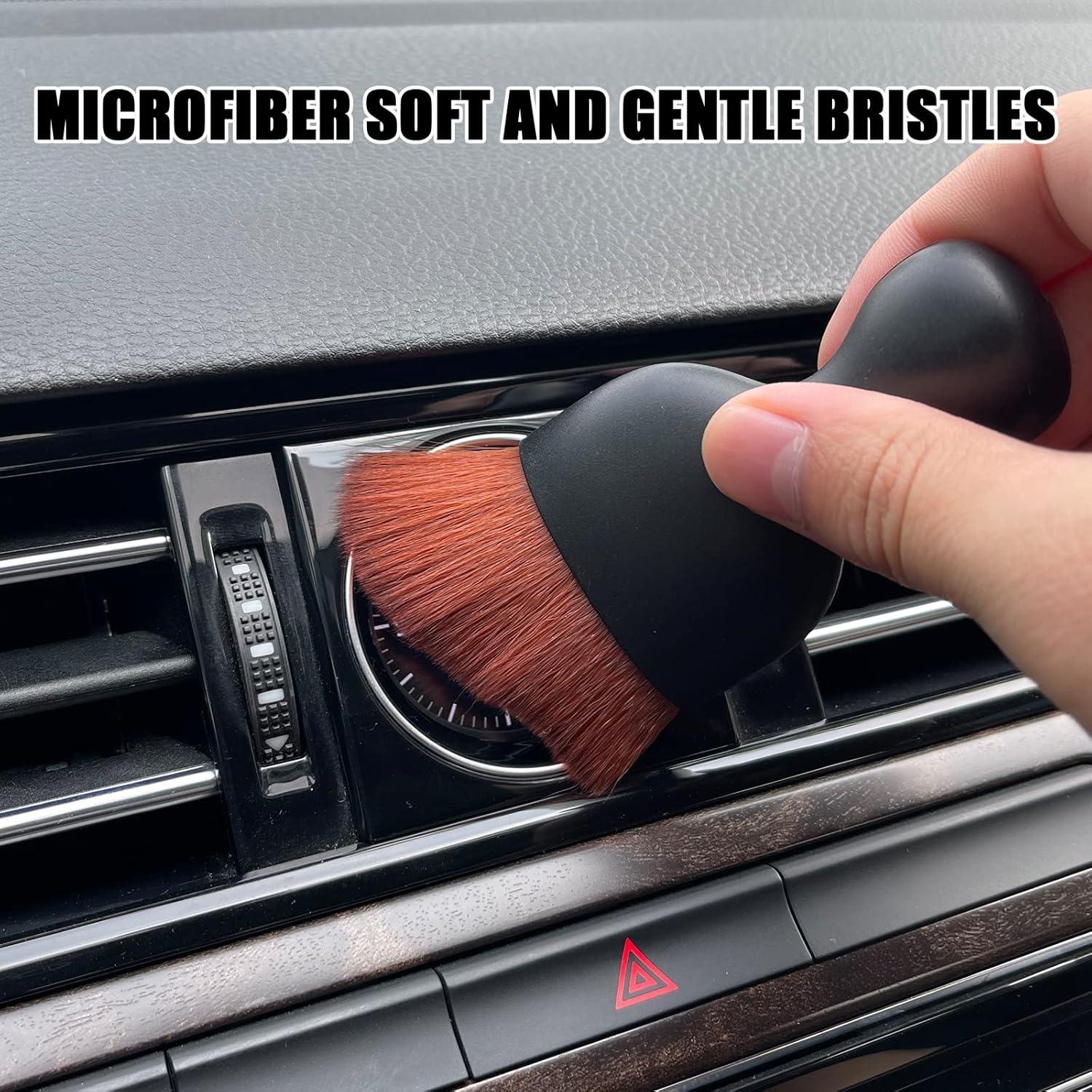 Msyuusr Car Interior Detailing Brush, Ultra Soft Bristles Dust Brush Car Cleaning Brush, Car Interior Cleaning Tool for Cleaning Panels, Air Vent, Computer, Leather (Brown)