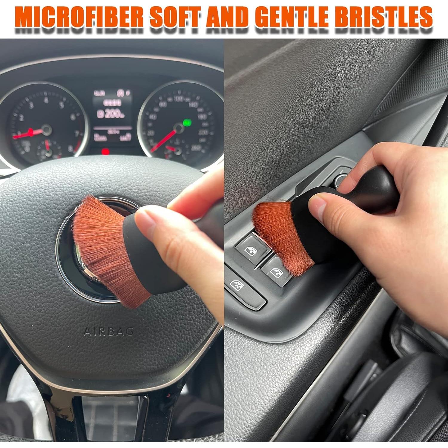 Msyuusr Car Interior Detailing Brush, Ultra Soft Bristles Dust Brush Car Cleaning Brush, Car Interior Cleaning Tool for Cleaning Panels, Air Vent, Computer, Leather (Brown)