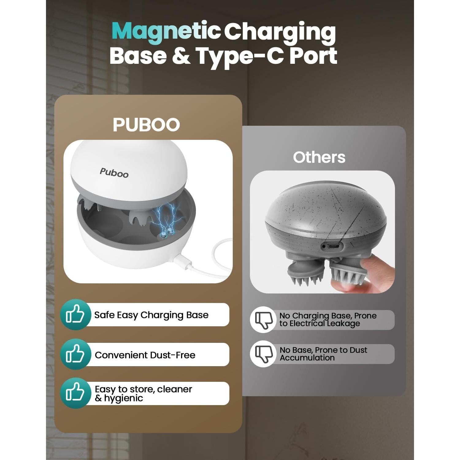 Masajeador de cuero cabelludo eléctrico Puboo ST-702 4 cabezales