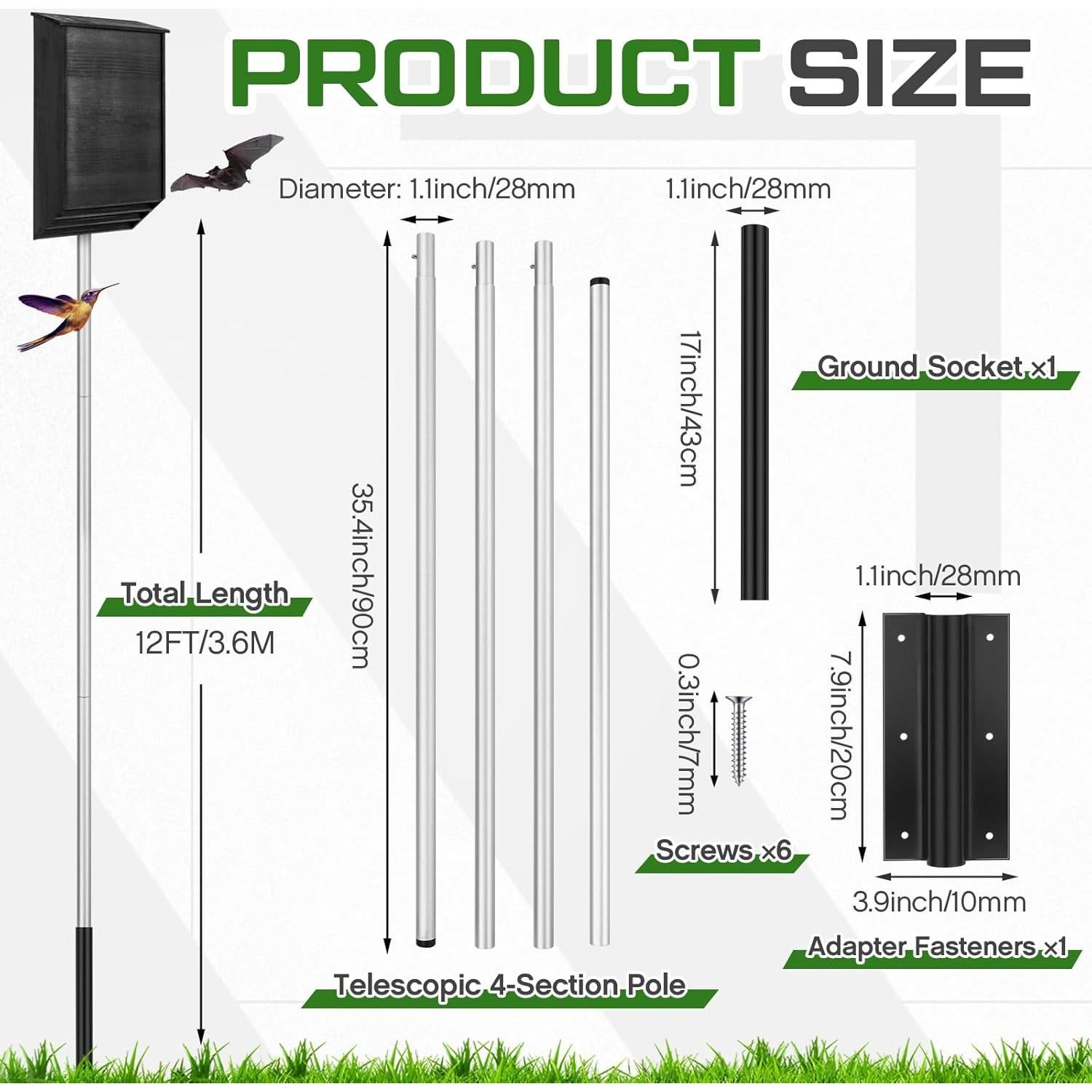 Poste Telescópico de Aluminio 3.6 m para Casa de Murciélagos Yaocom