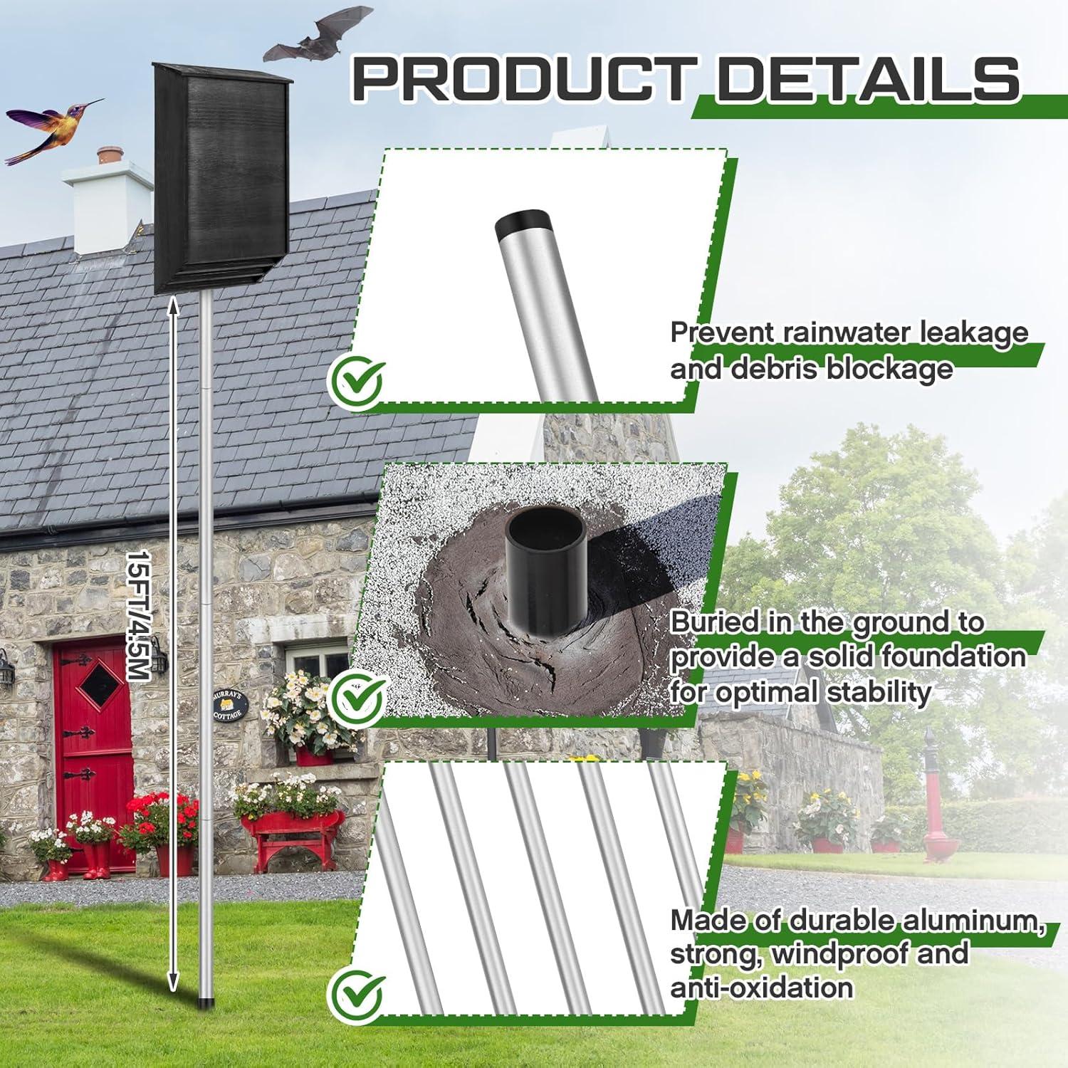 Poste Telescópico de Aluminio 3.6 m para Casa de Murciélagos Yaocom