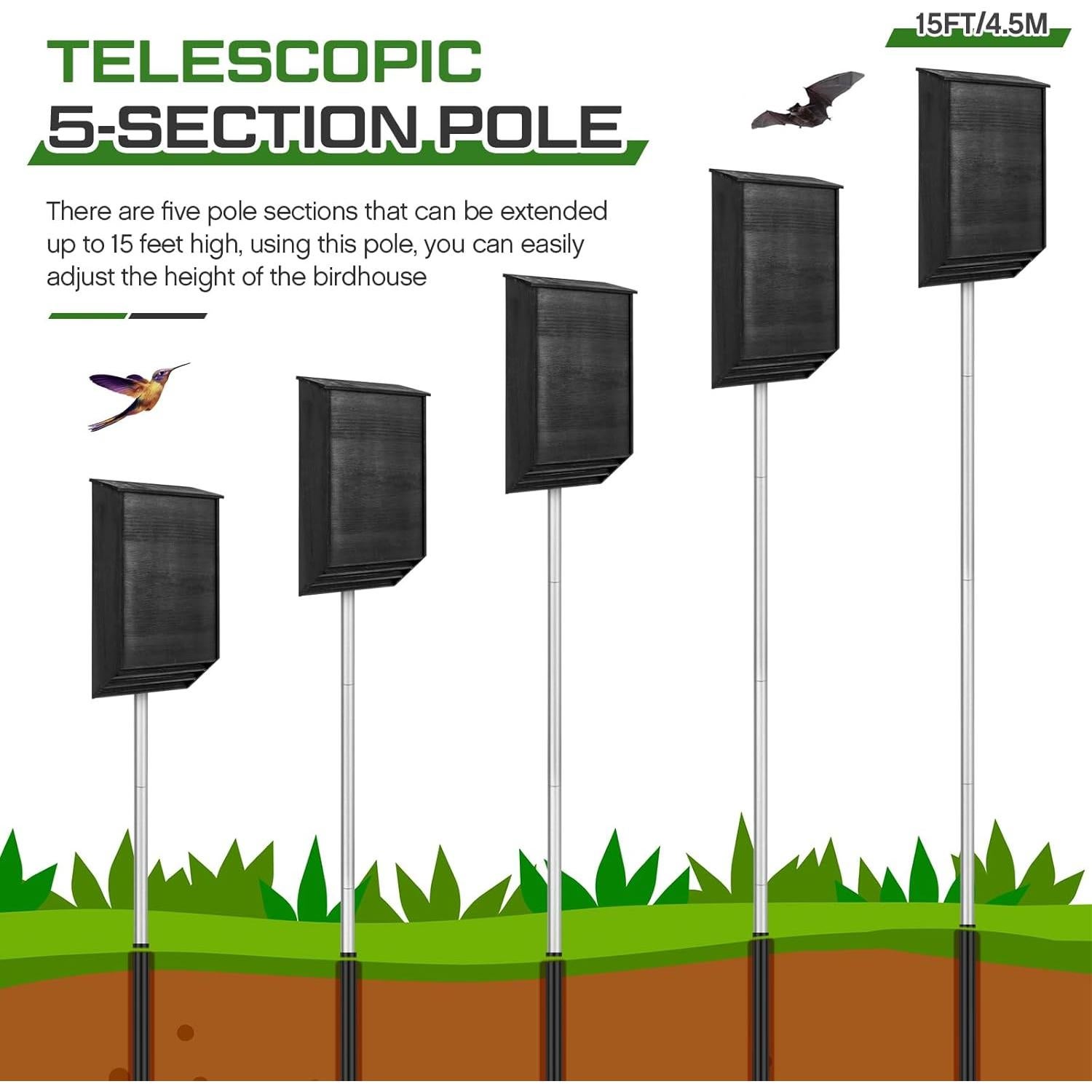 Poste Telescópico de Aluminio 3.6 m para Casa de Murciélagos Yaocom