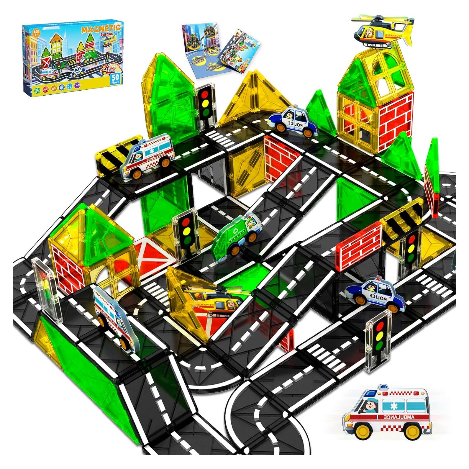 Juego de Carros de Carretera Magnéticos Magnetopia 30 Piezas