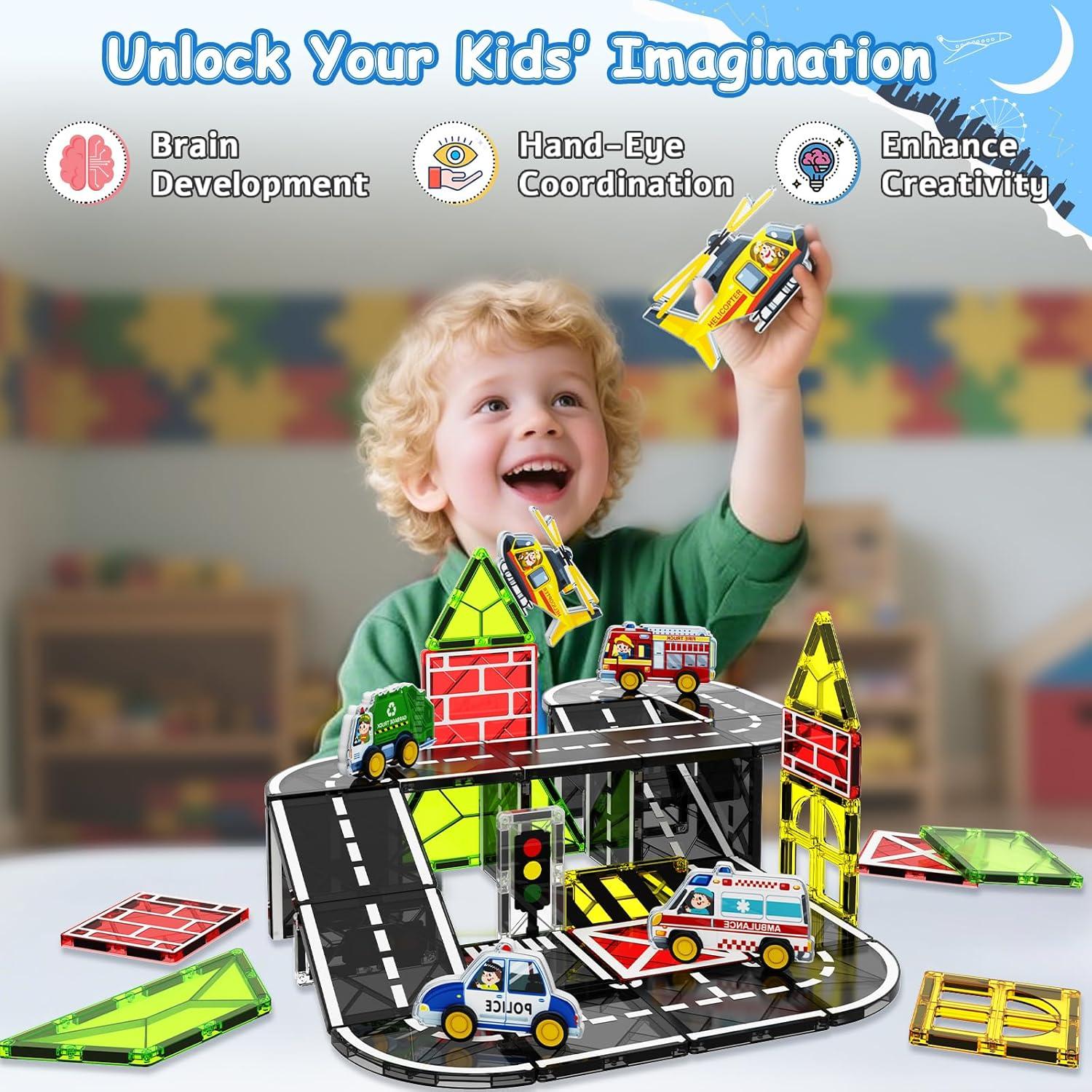 Juego de Carros de Carretera Magnéticos Magnetopia 30 Piezas