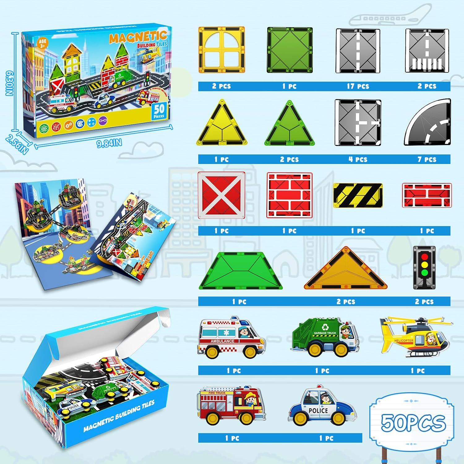 Juego de Carros de Carretera Magnéticos Magnetopia 30 Piezas