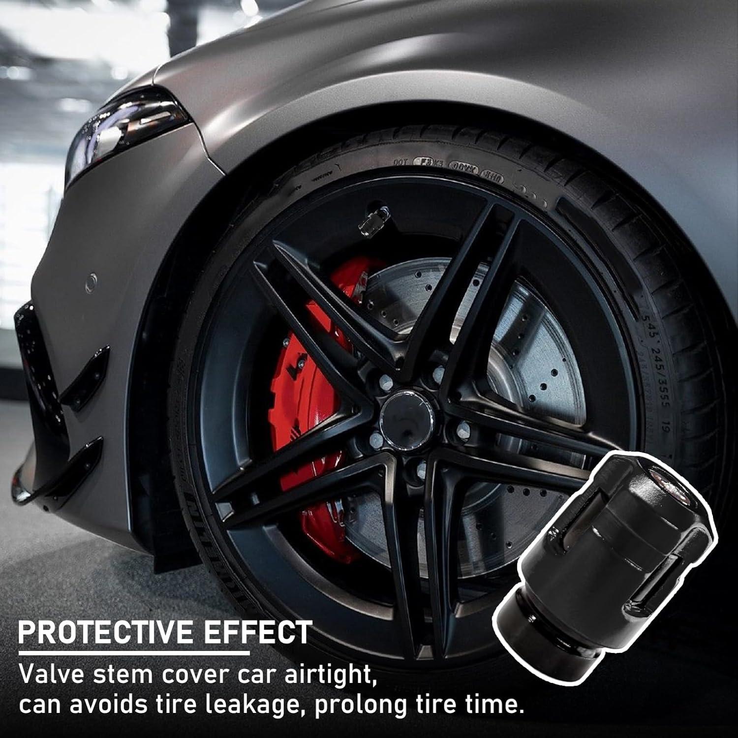 4 Tapones de Válvula de Neumático Yourkar Aluminio Negro