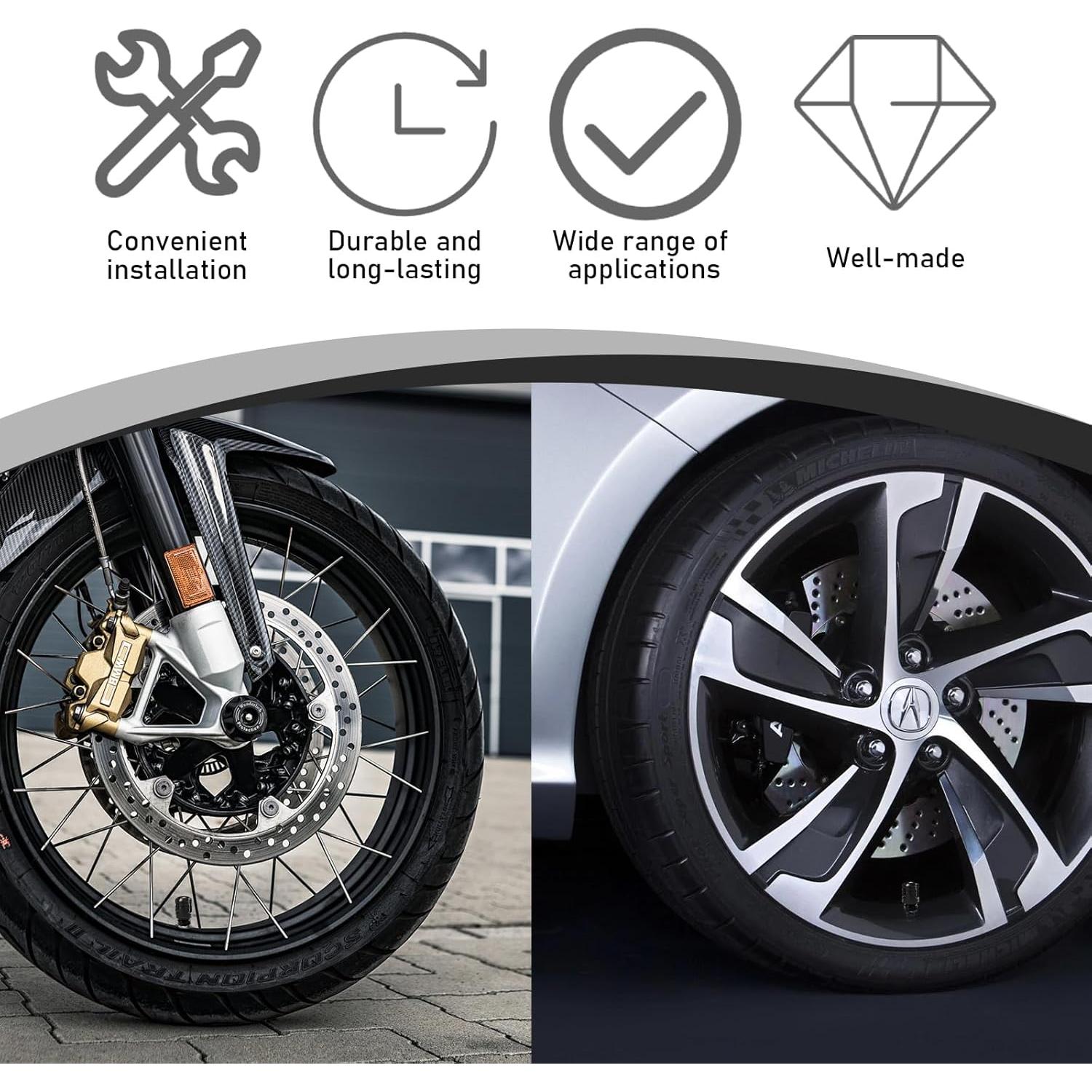 4 Tapones de Válvula de Neumático Yourkar Aluminio Negro