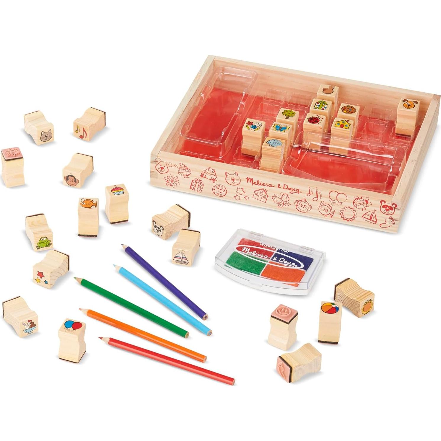 Juego de Sellos de Madera Melissa & Doug - 26 Sellos y 5 Lápices