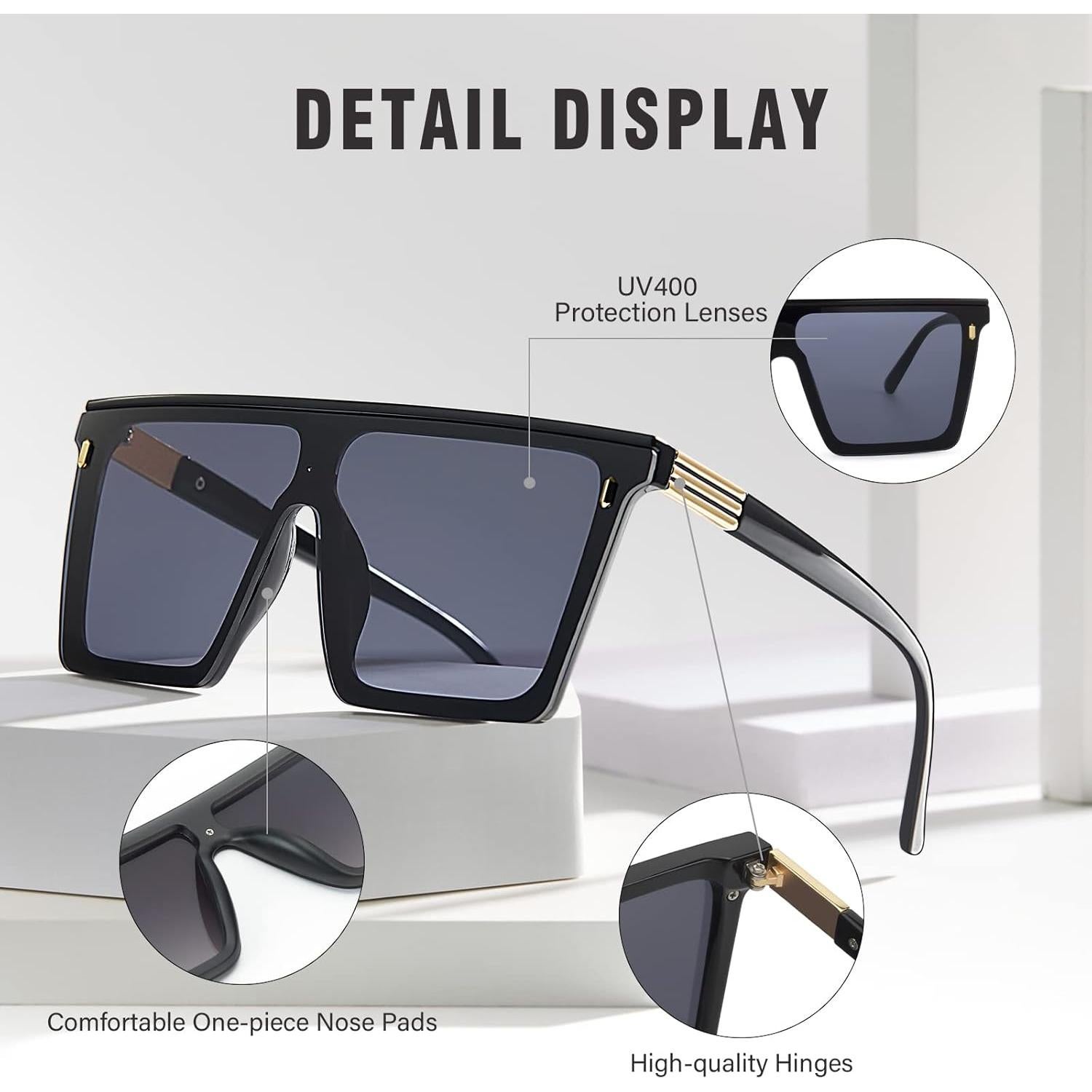 Gafas de sol grandes Dollger UV400 para mujeres y hombres - Negras