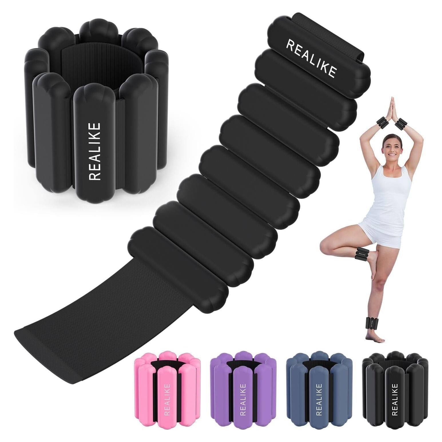 Pesas de Muñeca y Tobillo REALIKE 0.9 kg Ajustables Negro