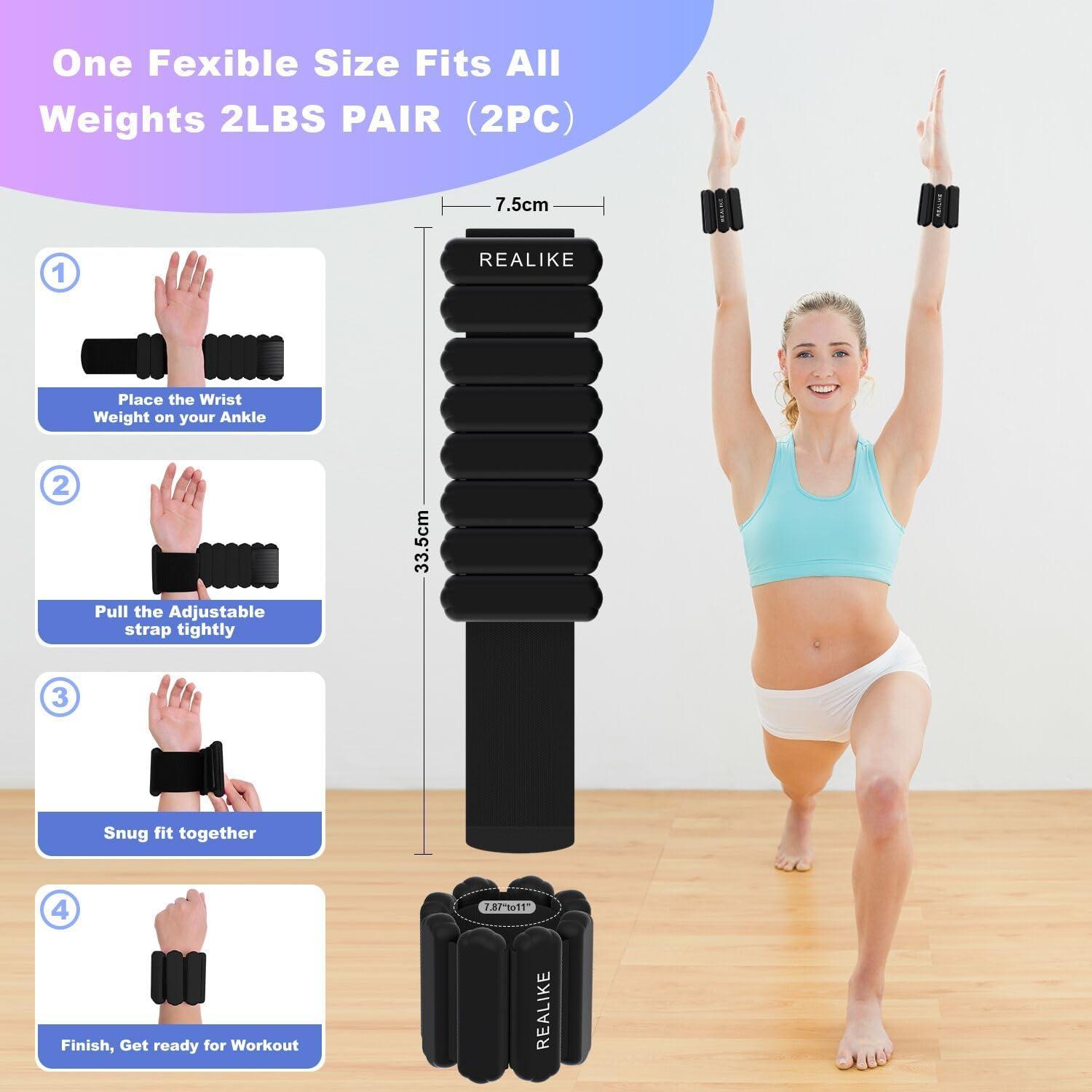 Pesas de Muñeca y Tobillo REALIKE 0.9 kg Ajustables Negro
