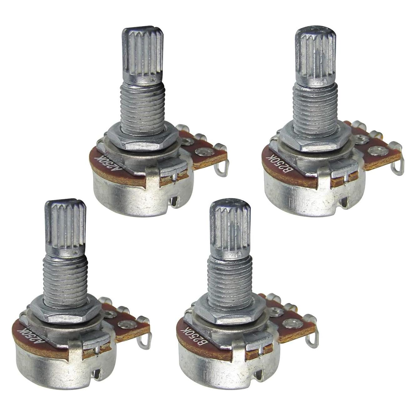 FLEOR 4pcs Small Size Guitar Pots 18mm Split Shaft A250K Potentiometers Audio Taper