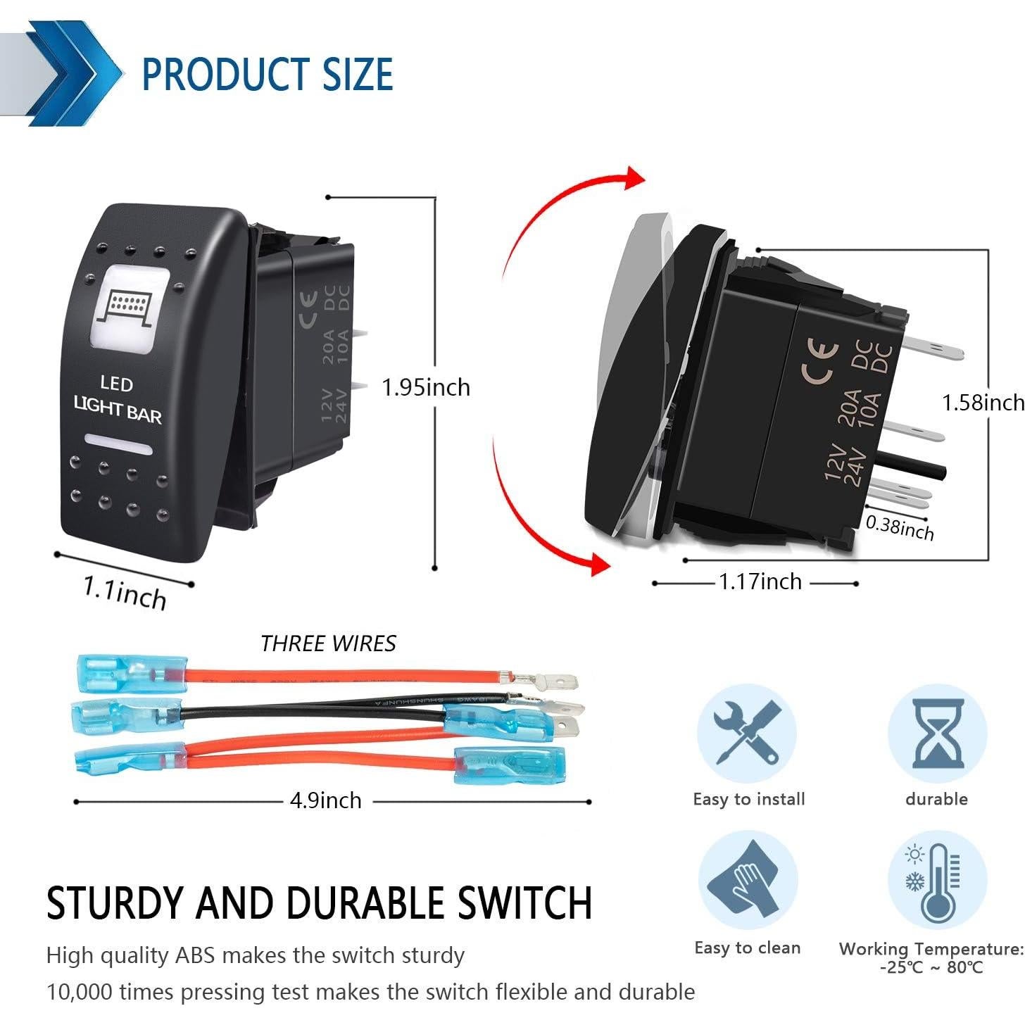 Interruptor de Palanca 5 Pin SPST Purishion 12V 24V Azul