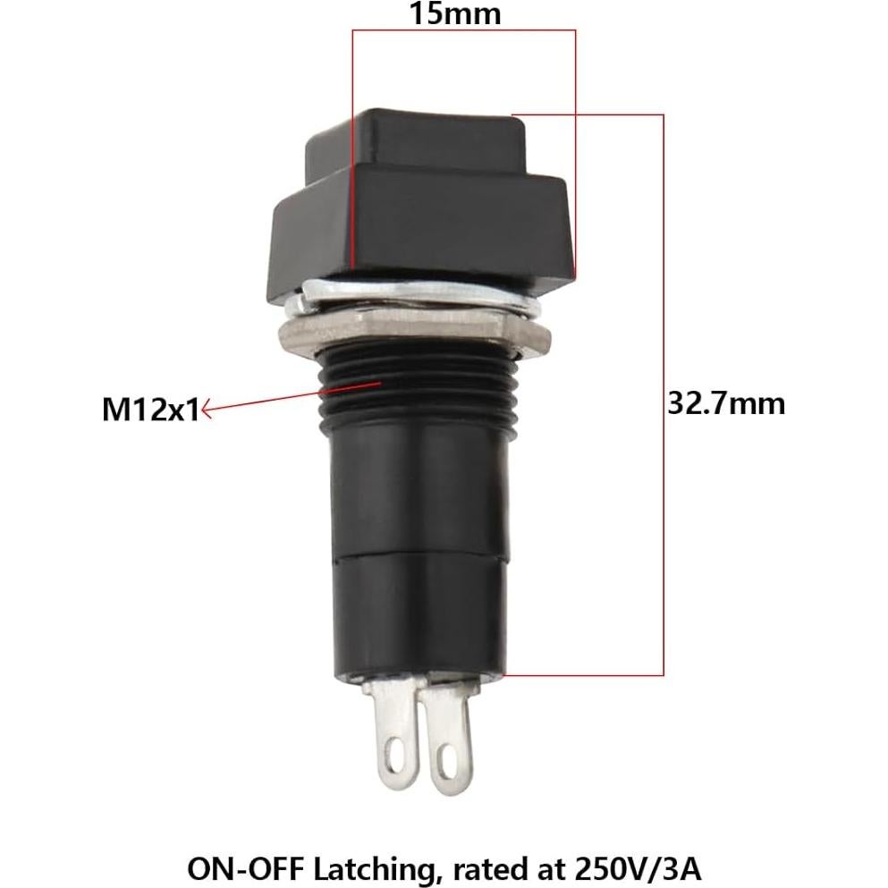 10 Interruptores Latching 12mm YINETTECH SPST 250V 3A