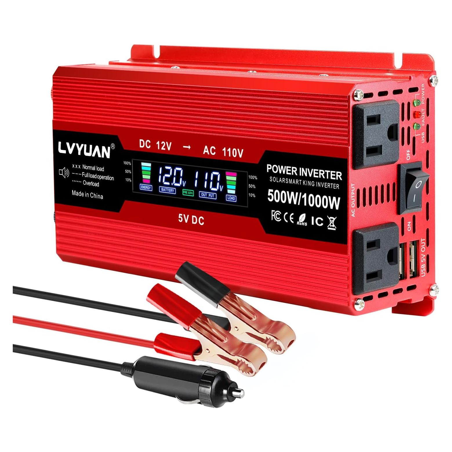 Inversor de Potencia 500W LVYUAN 12V a 220V DC a AC con USB