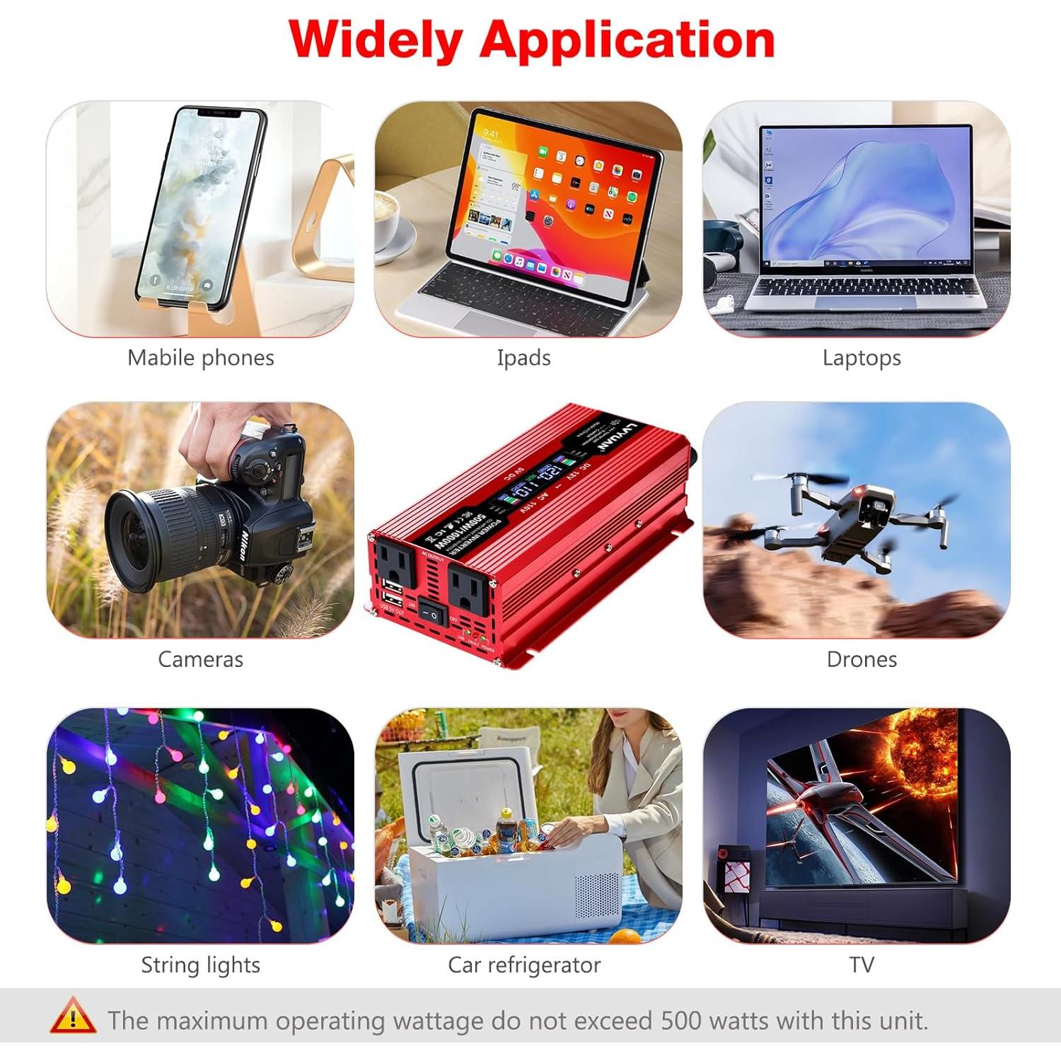 Inversor de Potencia 500W LVYUAN 12V a 220V DC a AC con USB