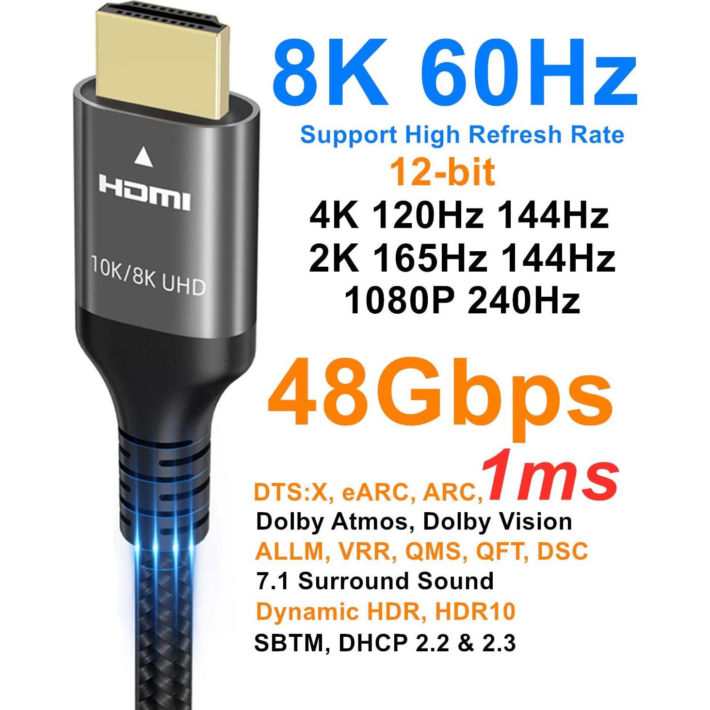 Cable HDMI Ultra Alta Velocidad Ubluker 0.46 m 48Gbps 4K 8K