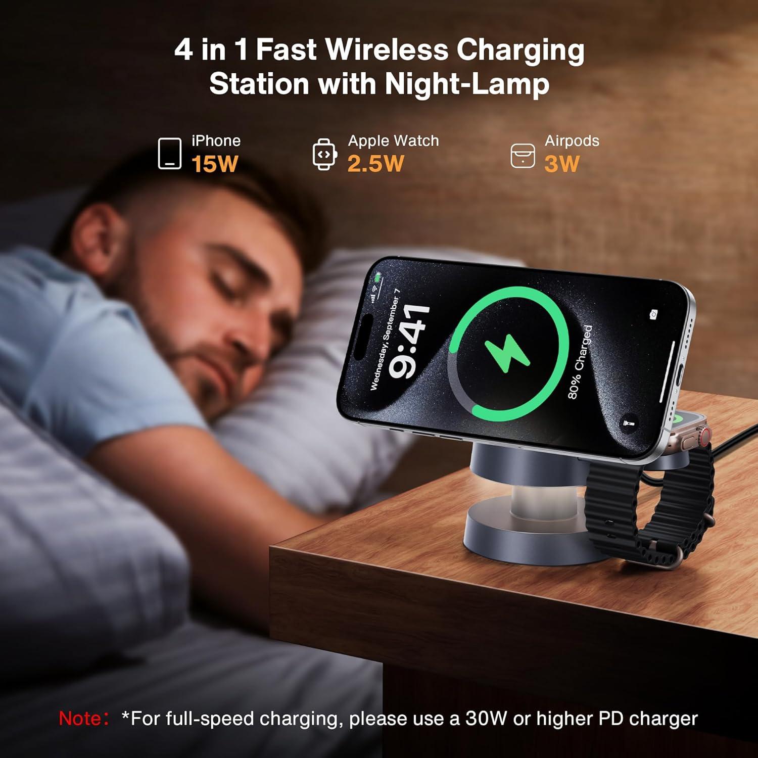 Estación de Carga Inalámbrica 4 en 1 iVANKY con Lámpara Nocturna