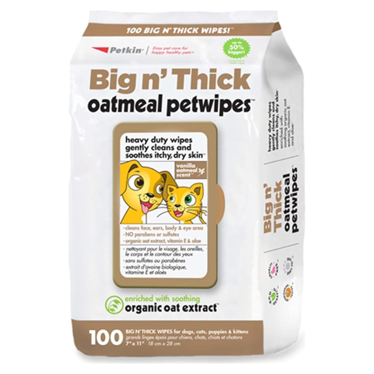 Toallitas para Mascotas Petkin 100 Unidades Avena para Perros y Gatos