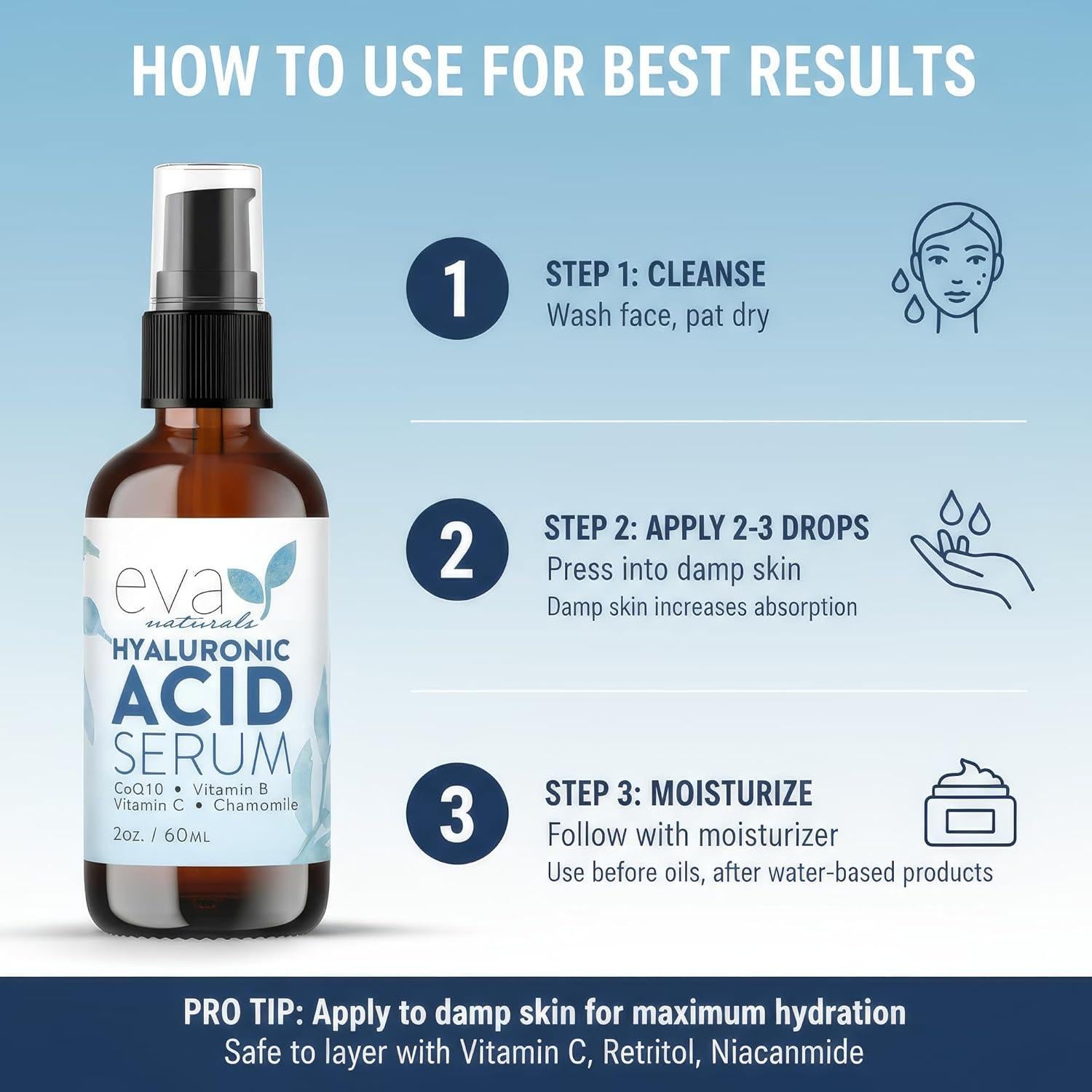 Suero Facial de Ácido Hialurónico Eva Naturals 59 ml - Hidratante Antienvejecimiento