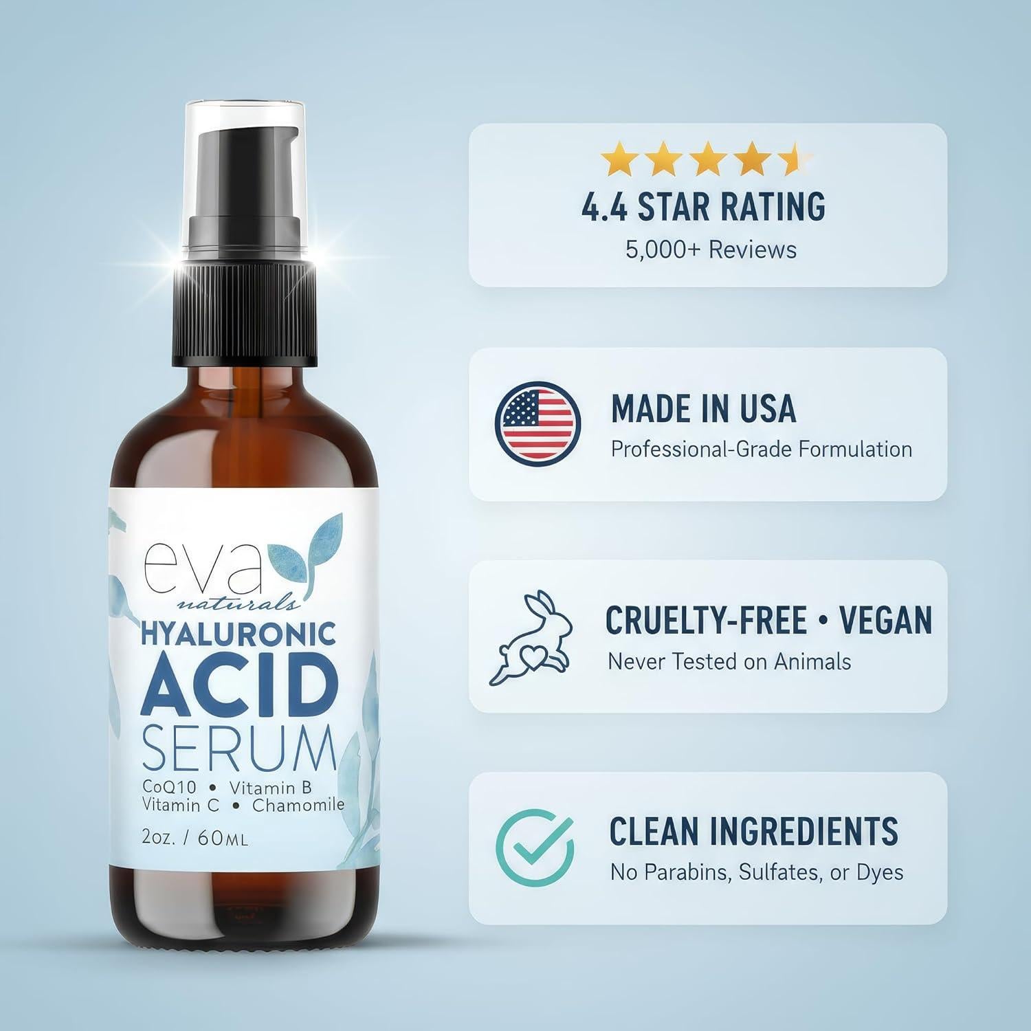 Suero Facial de Ácido Hialurónico Eva Naturals 59 ml - Hidratante Antienvejecimiento