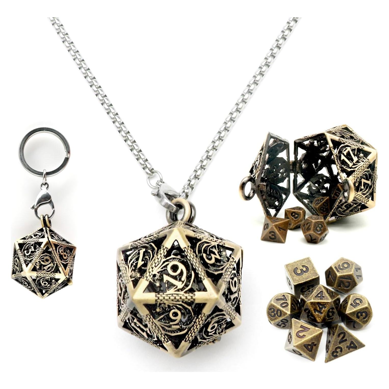 Conjunto de Dados Mini D&D Haxtec con Collar y Llavero