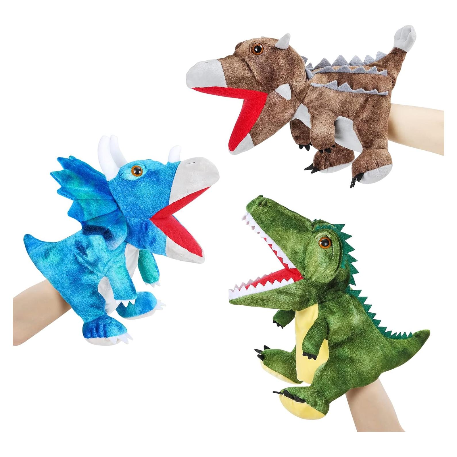 3 Marionetas de Mano de Dinosaurio de Peluche Noetoy 26.67 cm