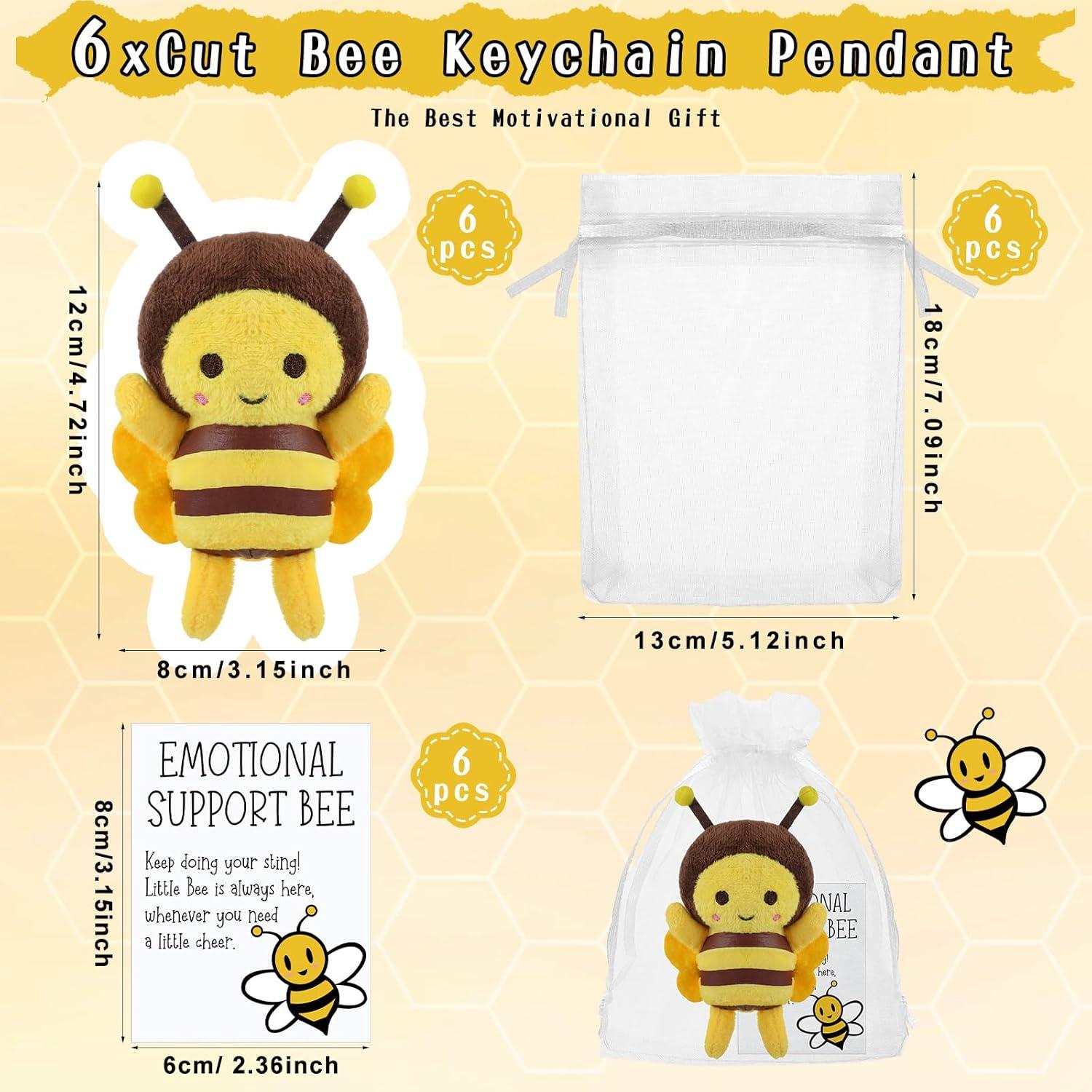 Pack de 6 Llaveros de Peluche Abeja RoundFunny con Tarjetas